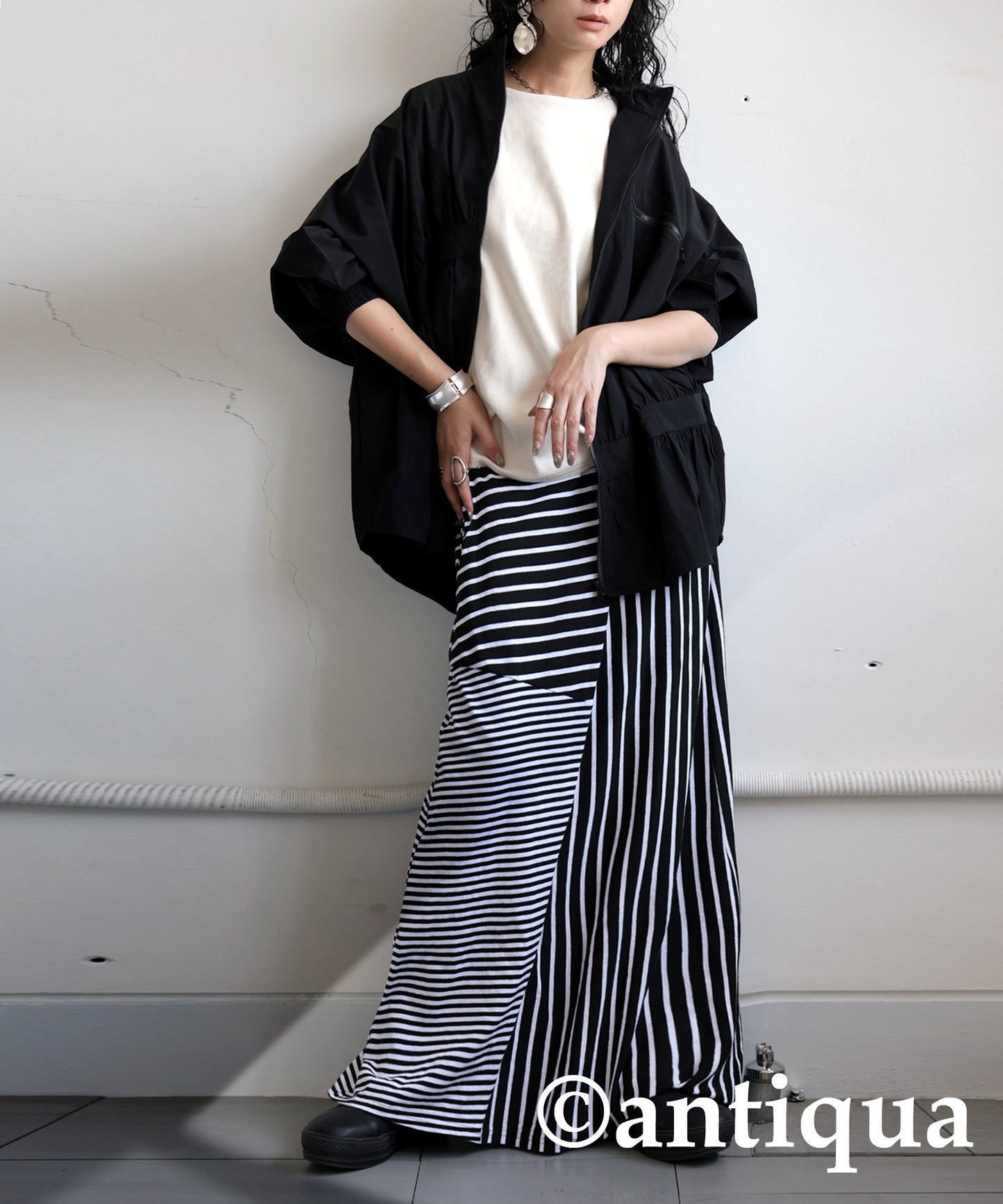 Stripe Pattern Flare Skirt Ladies