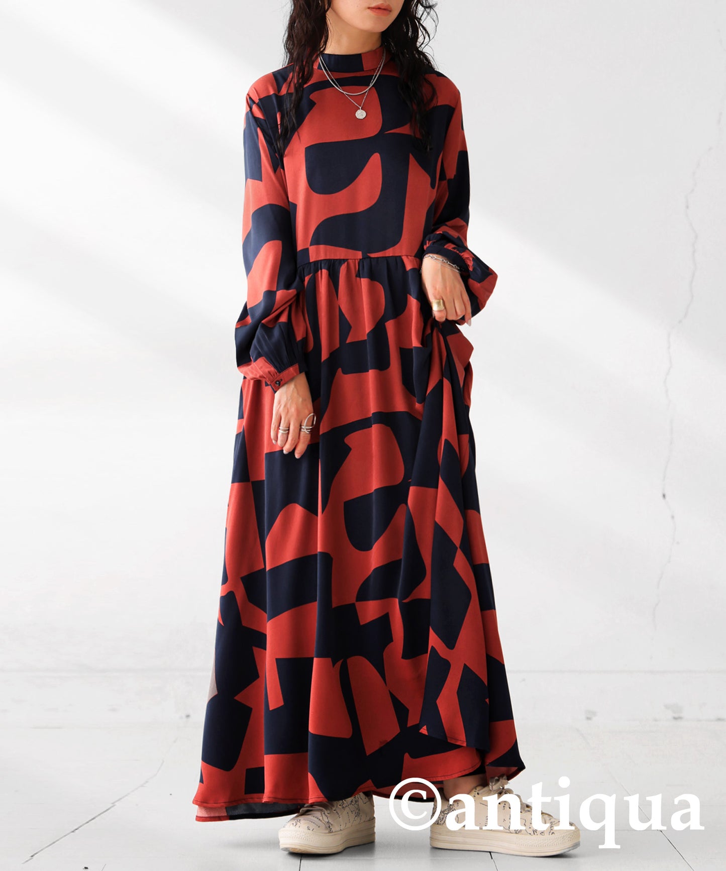 Geometric Pattern Long Dress Ladies