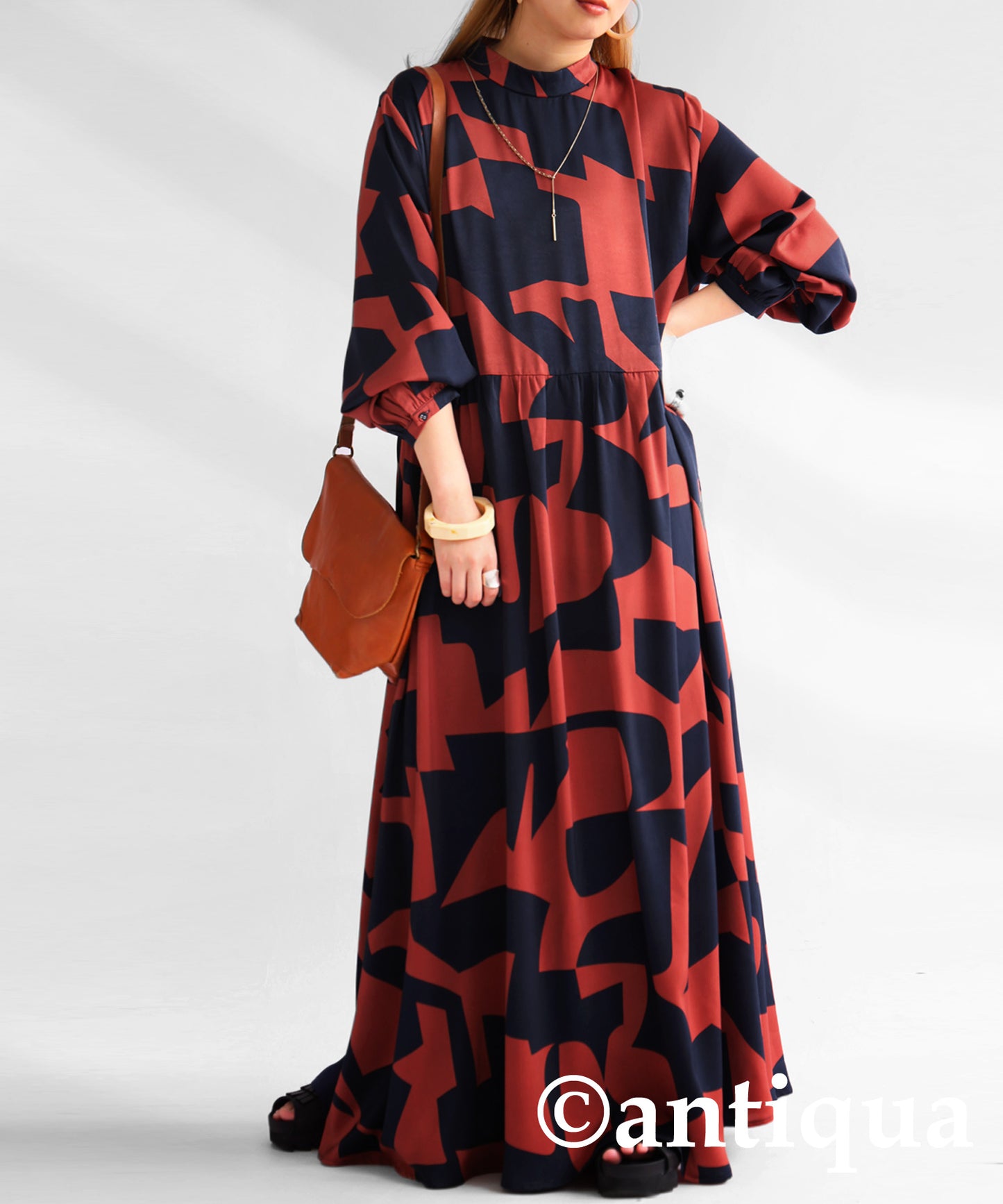 Geometric Pattern Long Dress Ladies