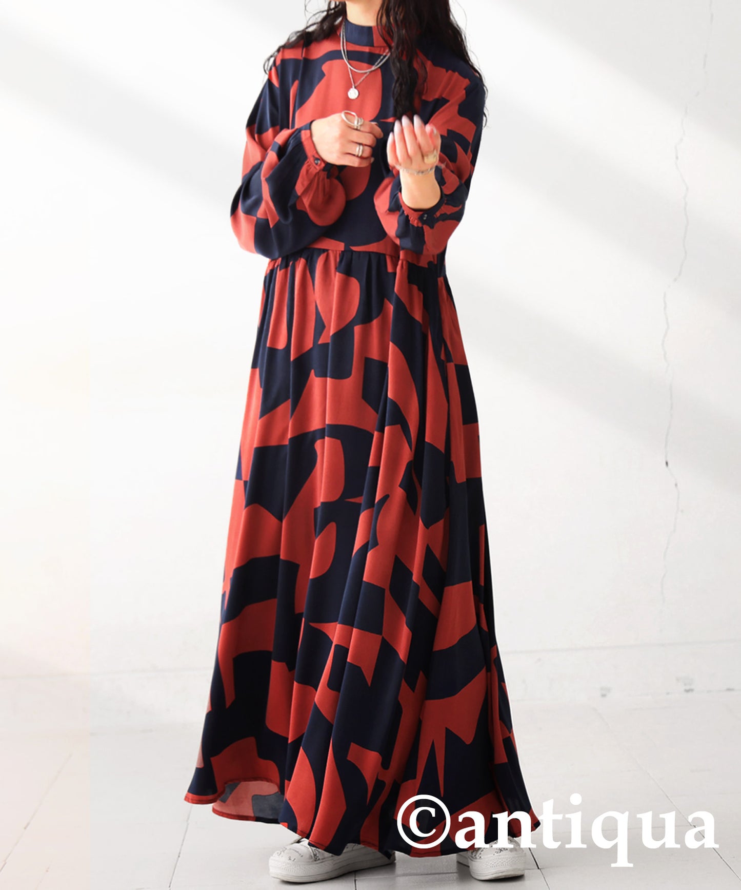 Geometric Pattern Long Dress Ladies