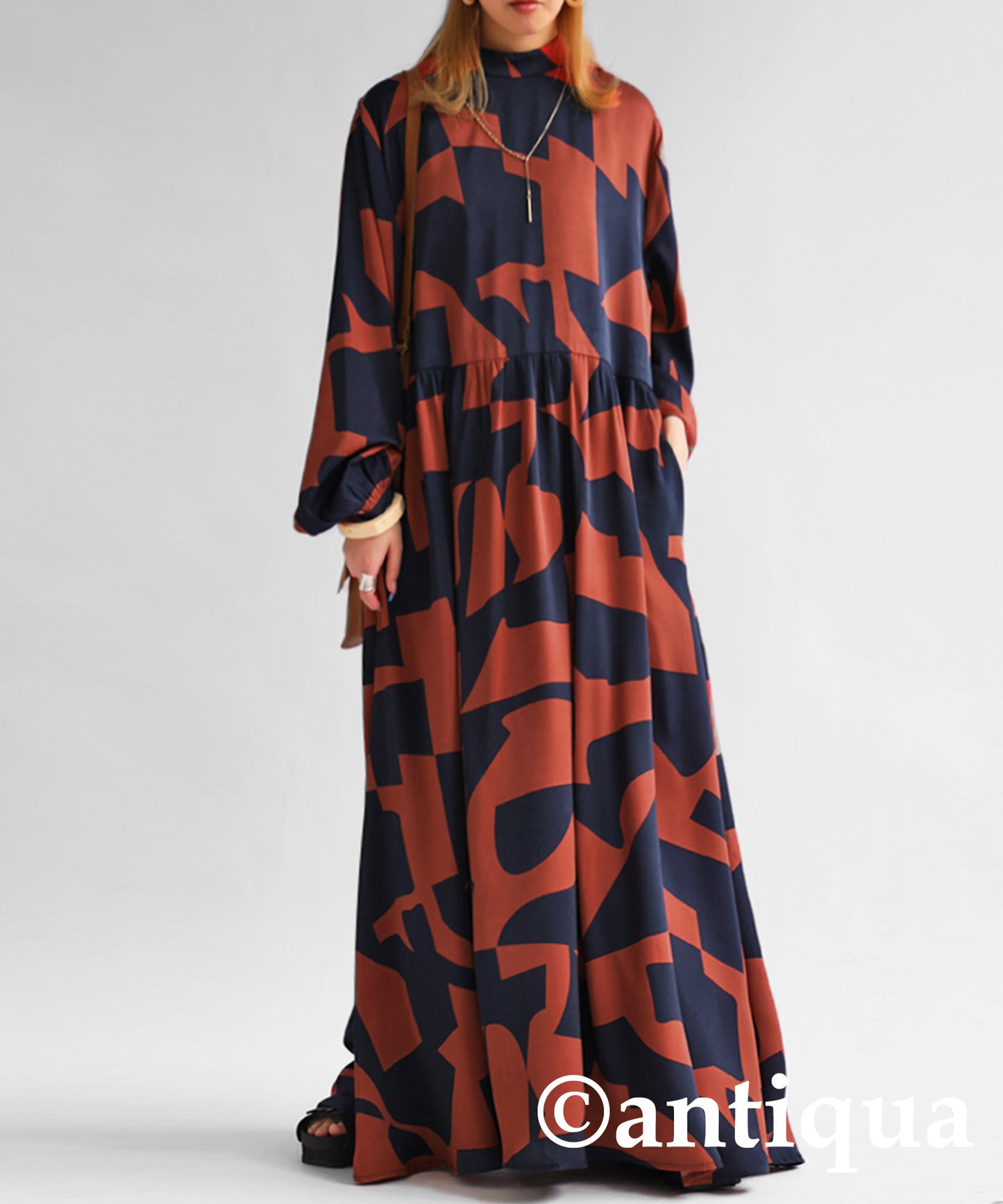 Geometric Pattern Long Dress Ladies