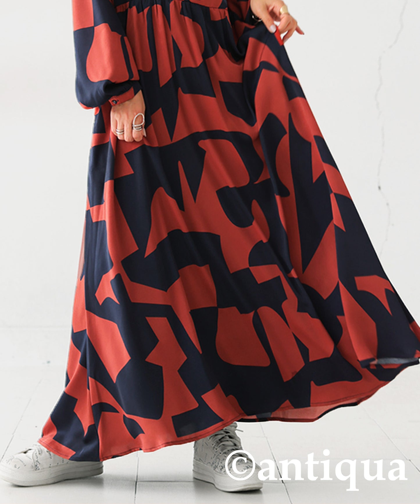 Geometric Pattern Long Dress Ladies