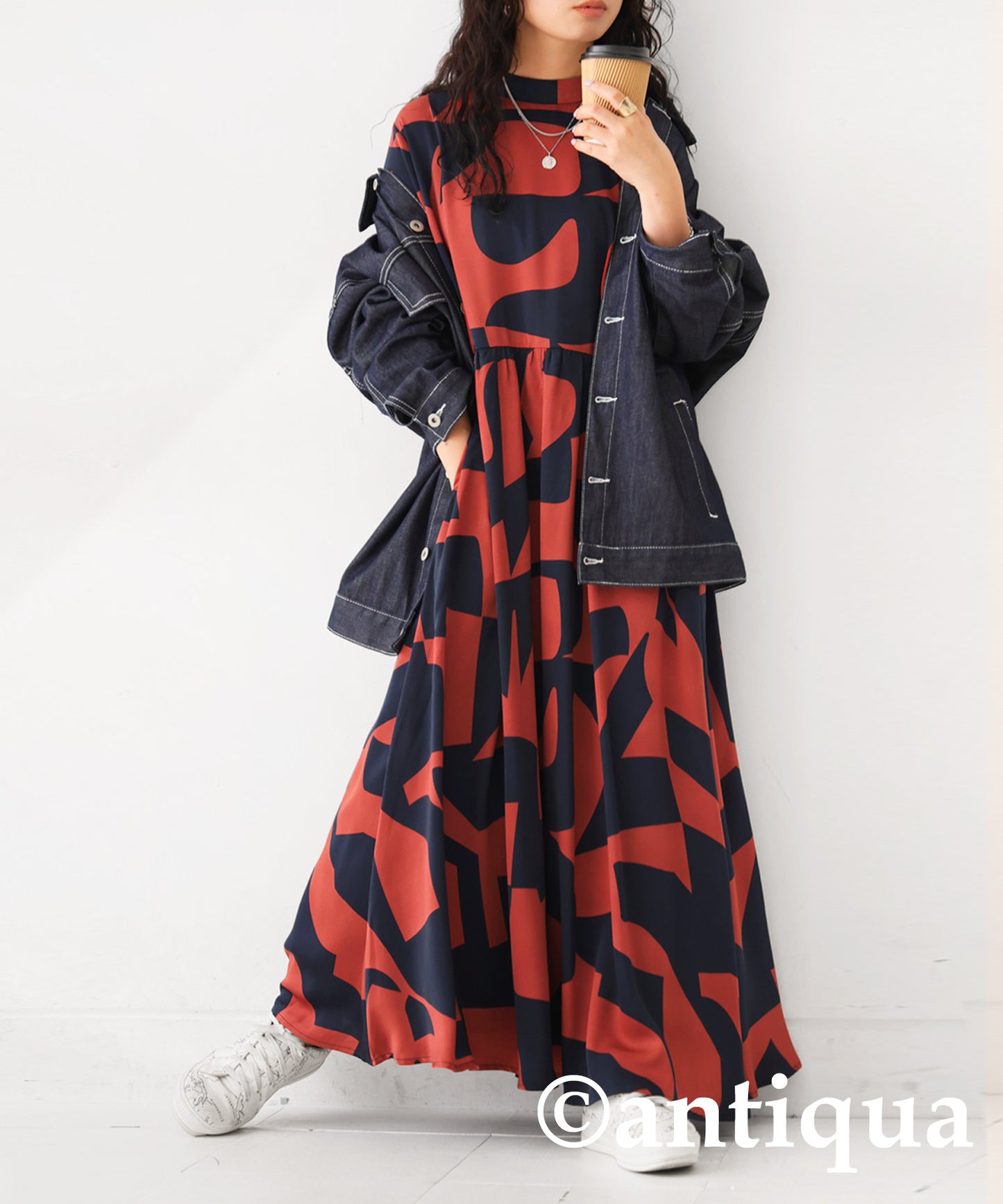 Geometric Pattern Long Dress Ladies