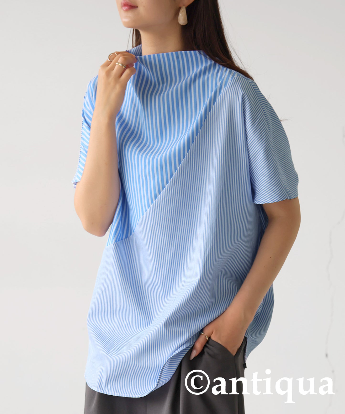 High Neck Striped Tops Ladies