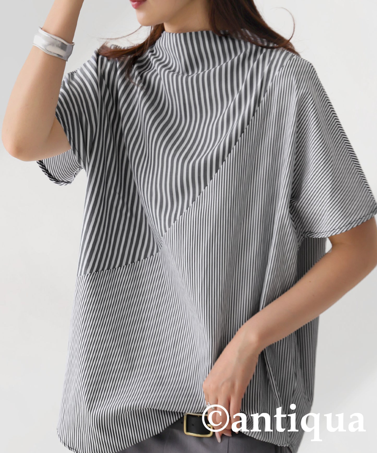 High Neck Striped Tops Ladies