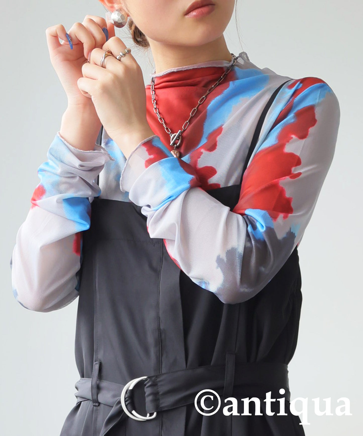 Watercolor Print Sheer Tops Ladies