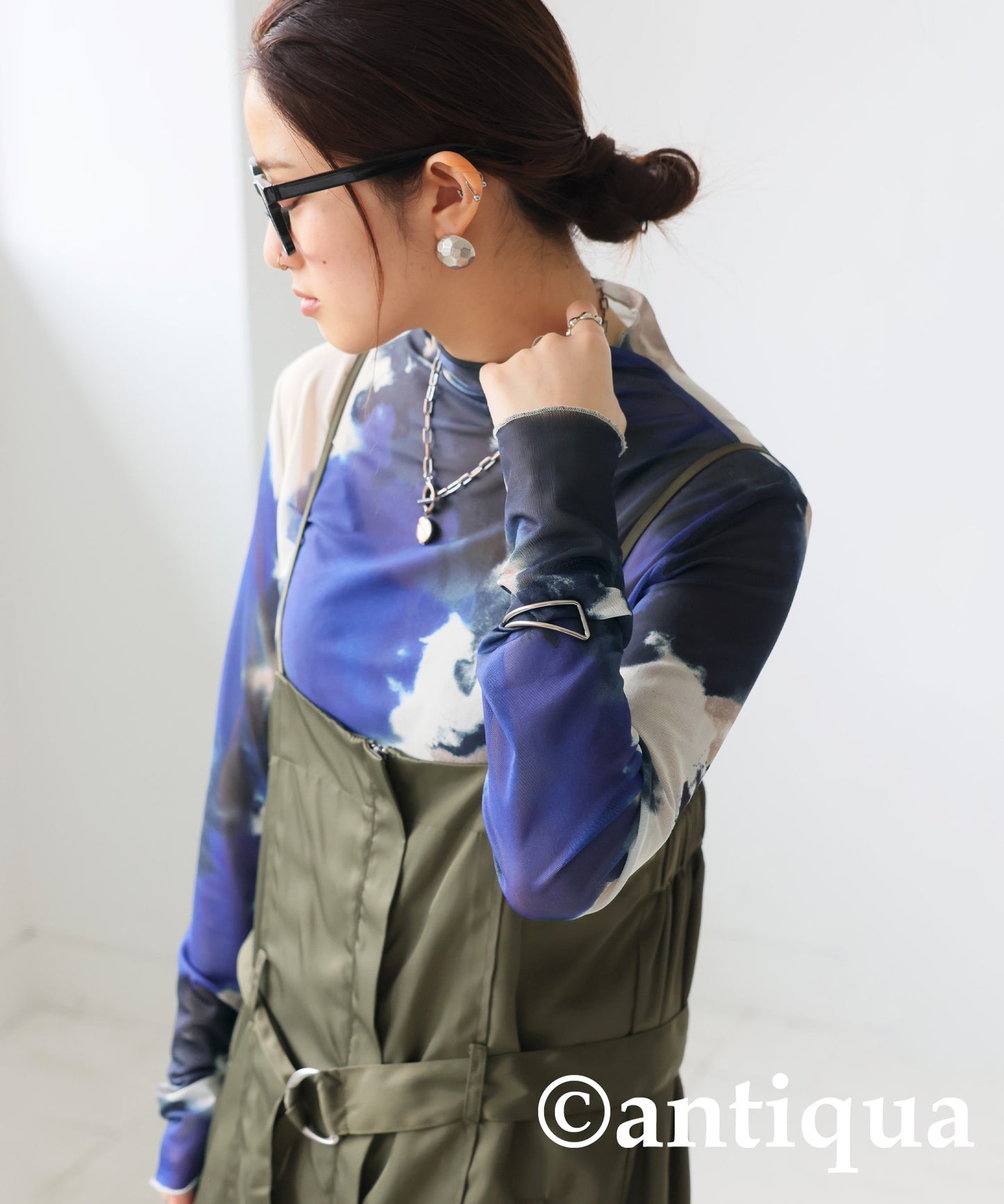 Watercolor Print Sheer Tops Ladies