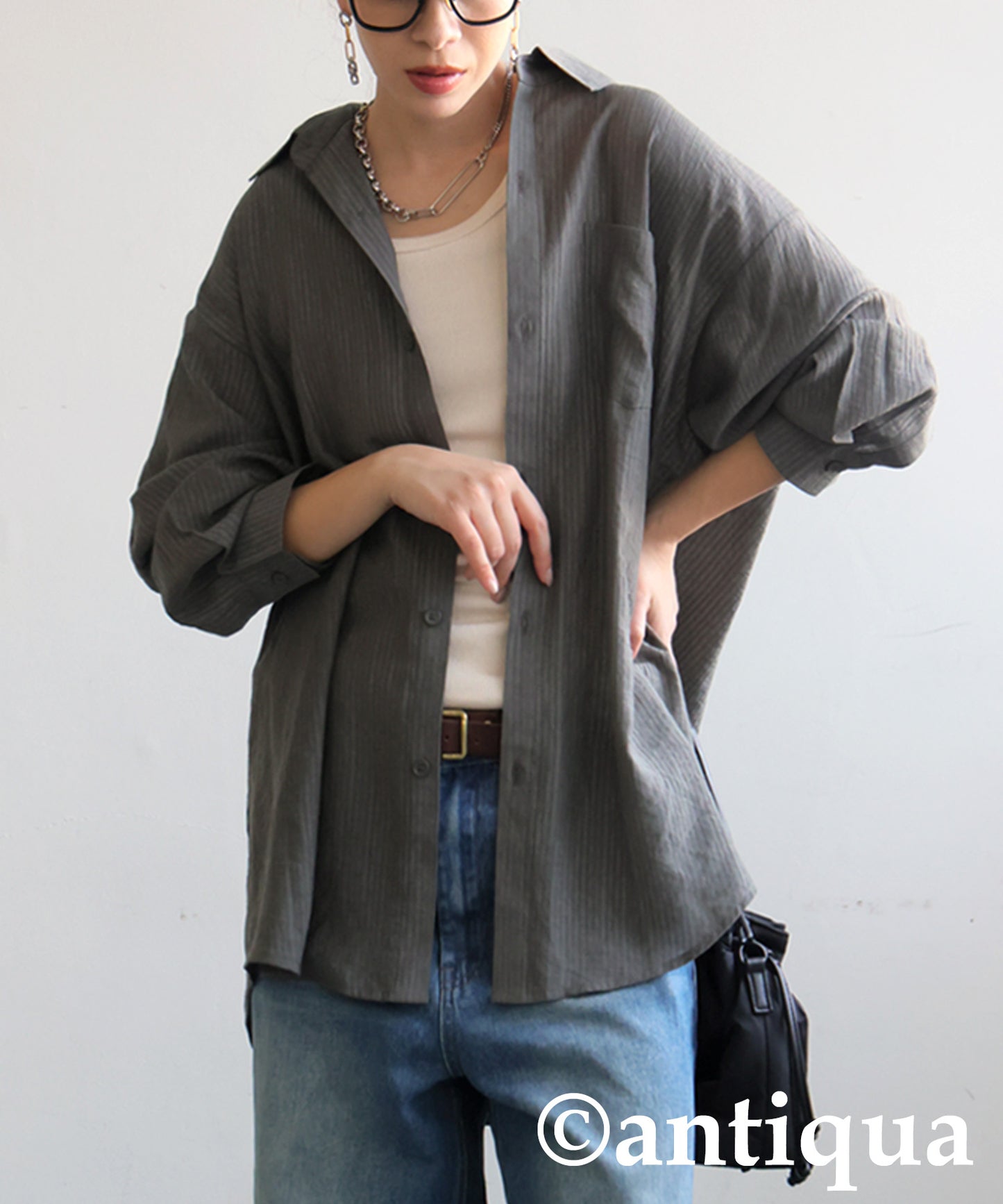 Ladies Textured Striped Sheer Shirt