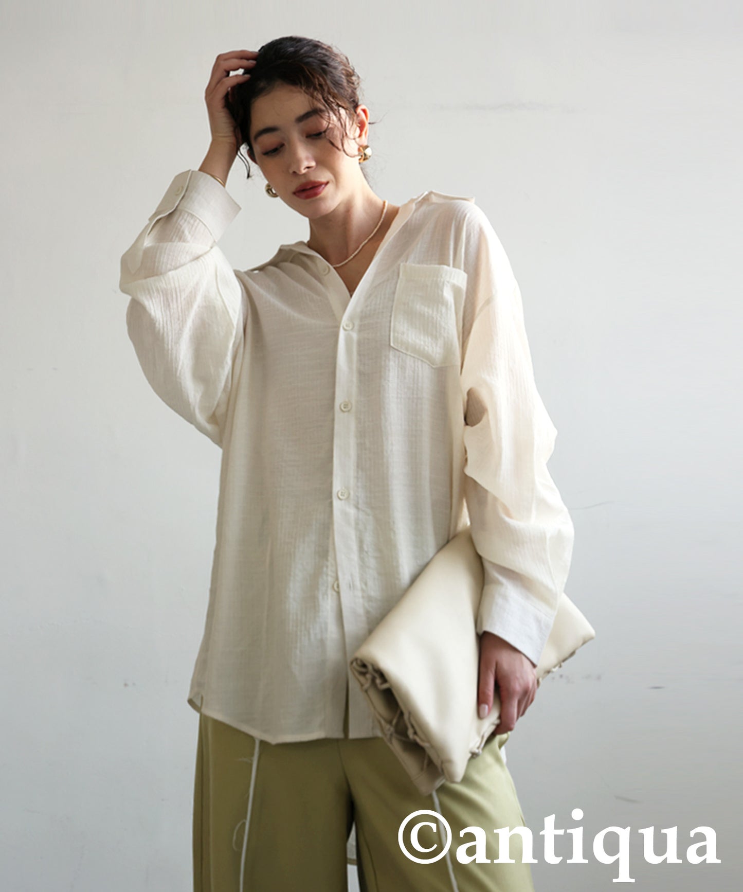 Ladies Textured Striped Sheer Shirt