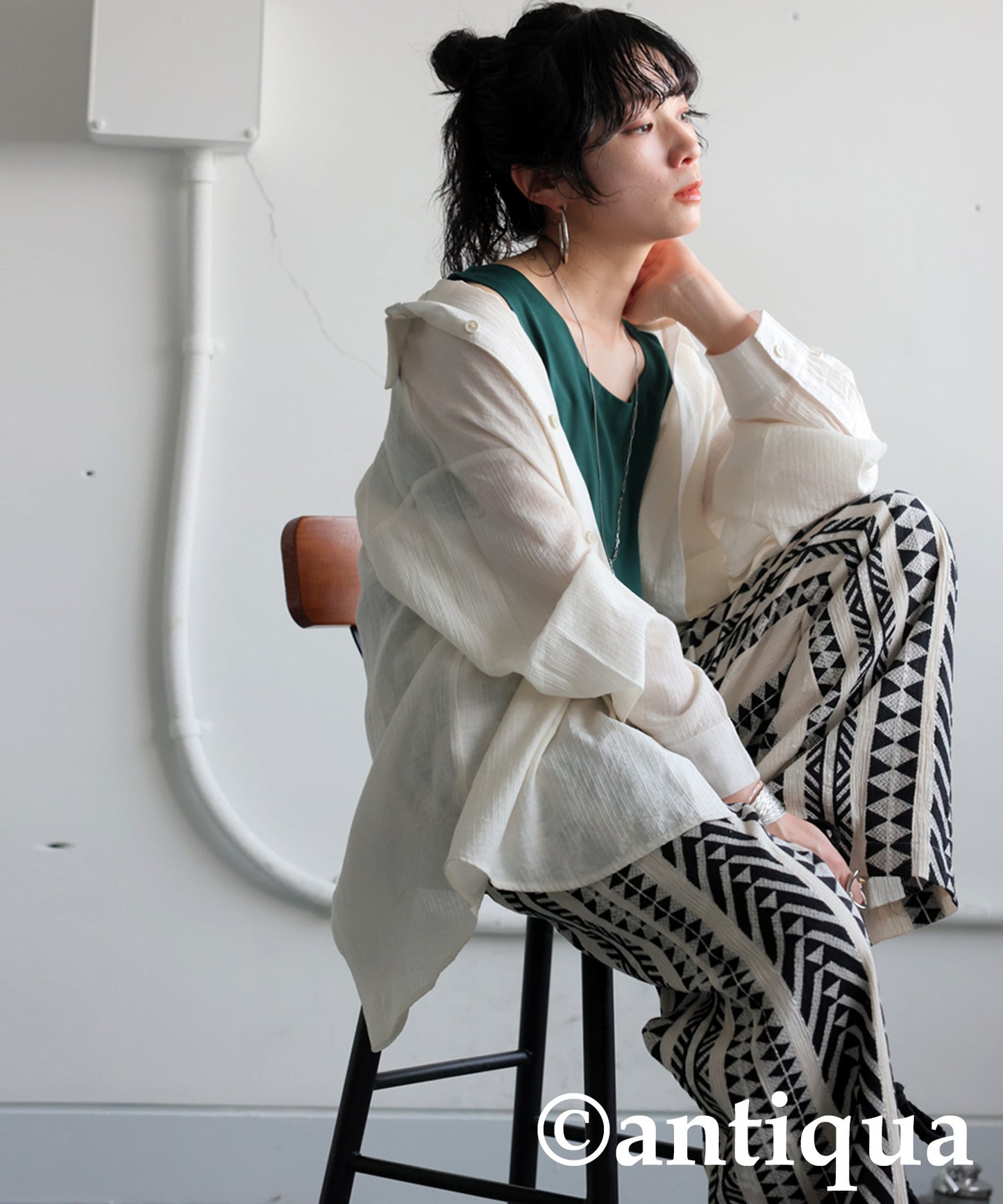 Ladies Textured Striped Sheer Shirt