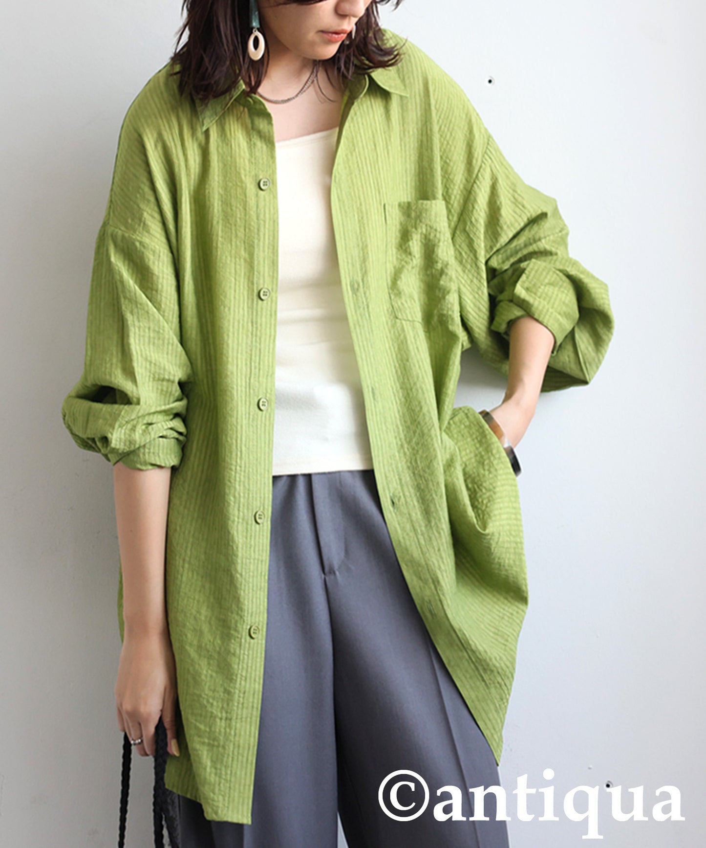 Ladies Textured Striped Sheer Shirt