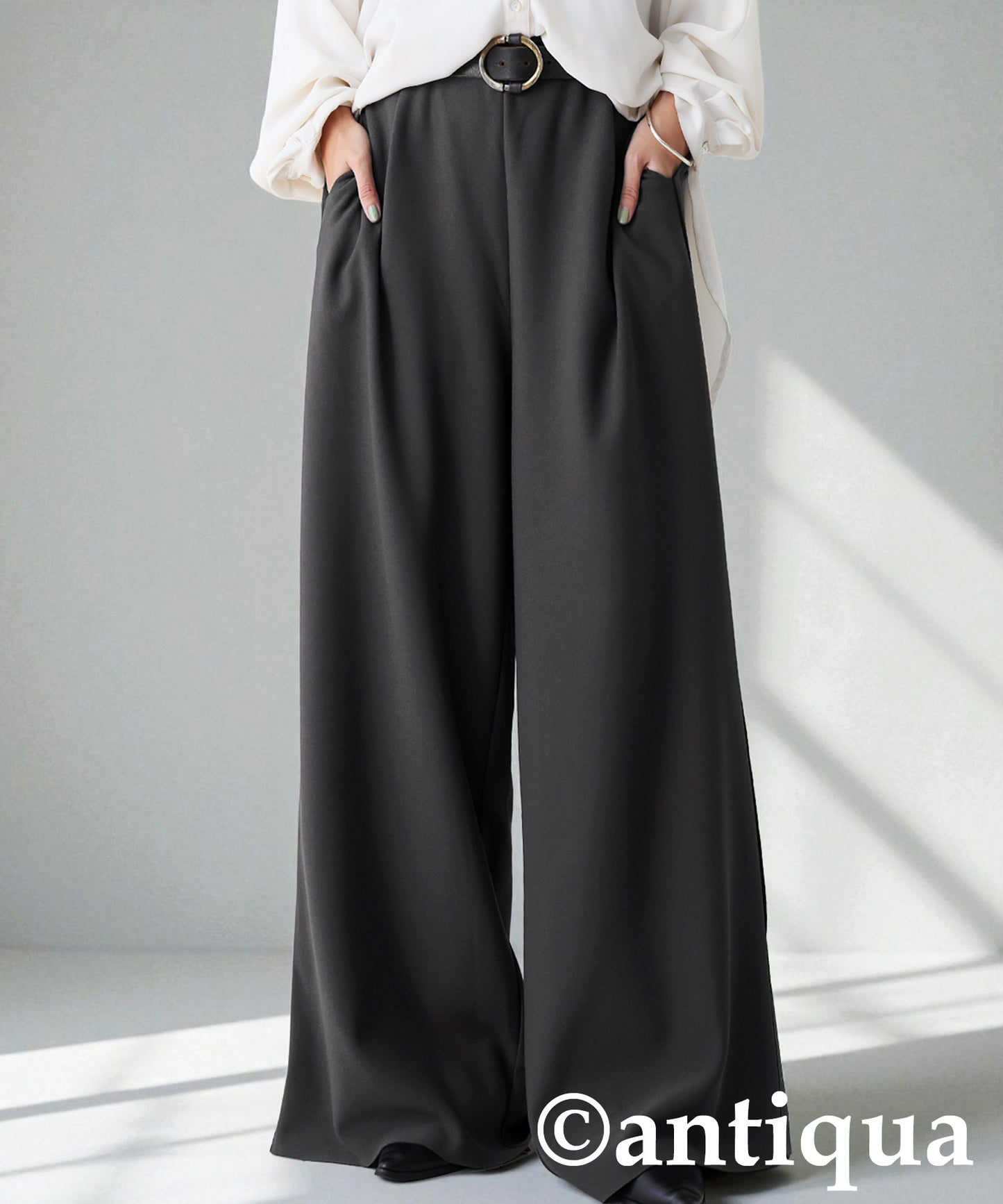 Fleece-Lined Georgette Wide-Leg Pants Ladies