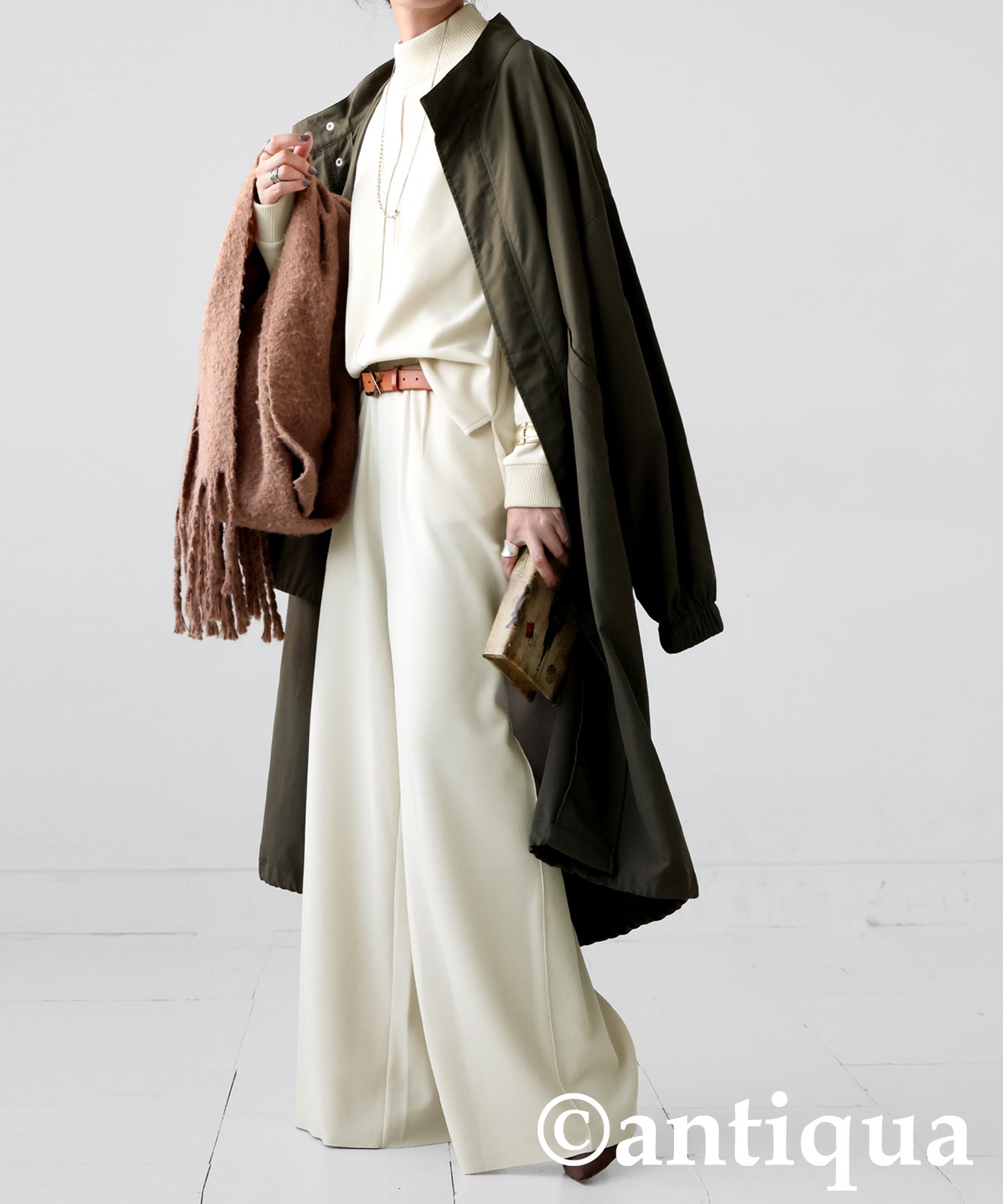 Fleece-Lined Georgette Wide-Leg Pants Ladies