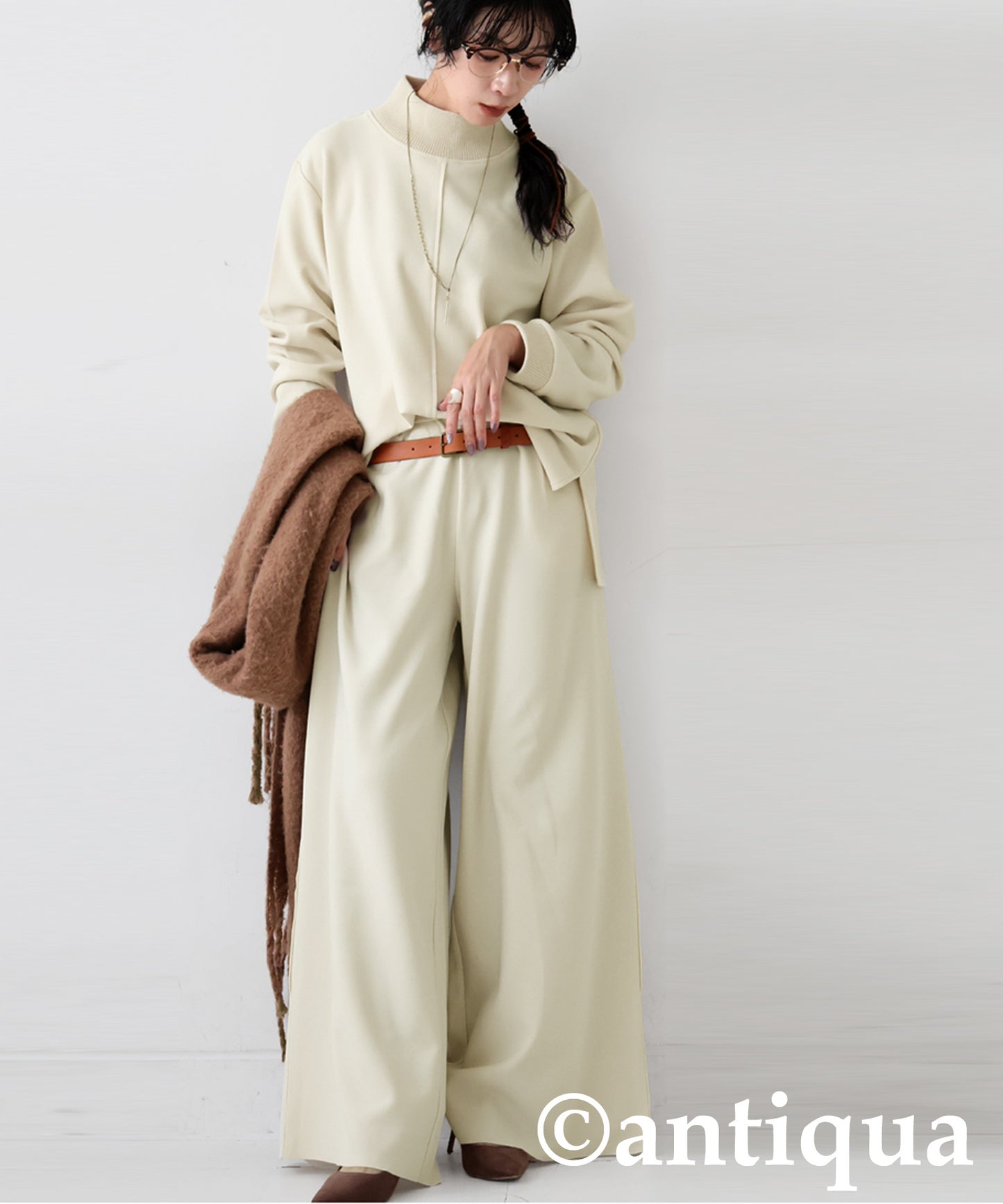 Fleece-Lined Georgette Wide-Leg Pants Ladies