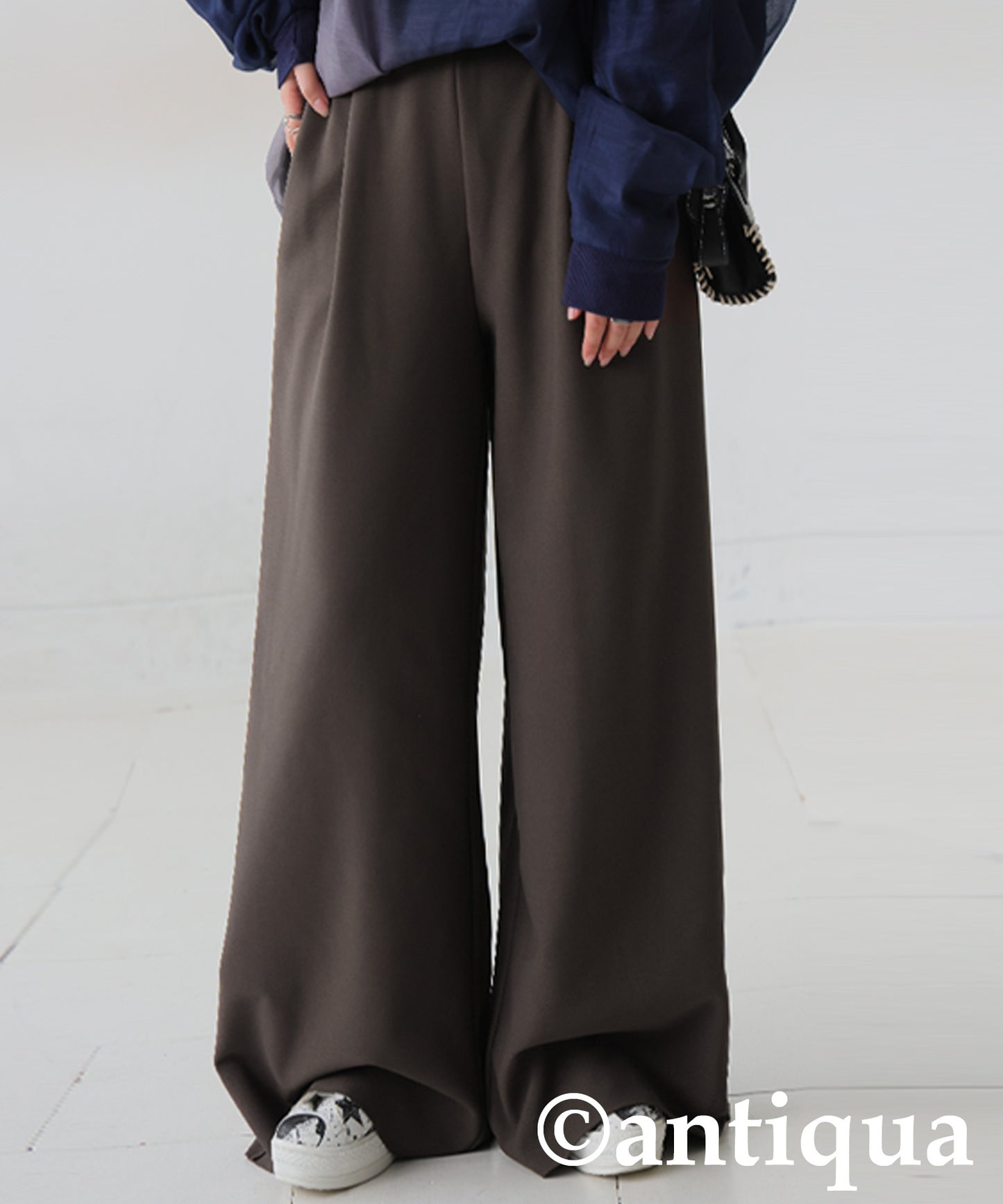 Fleece-Lined Georgette Wide-Leg Pants Ladies