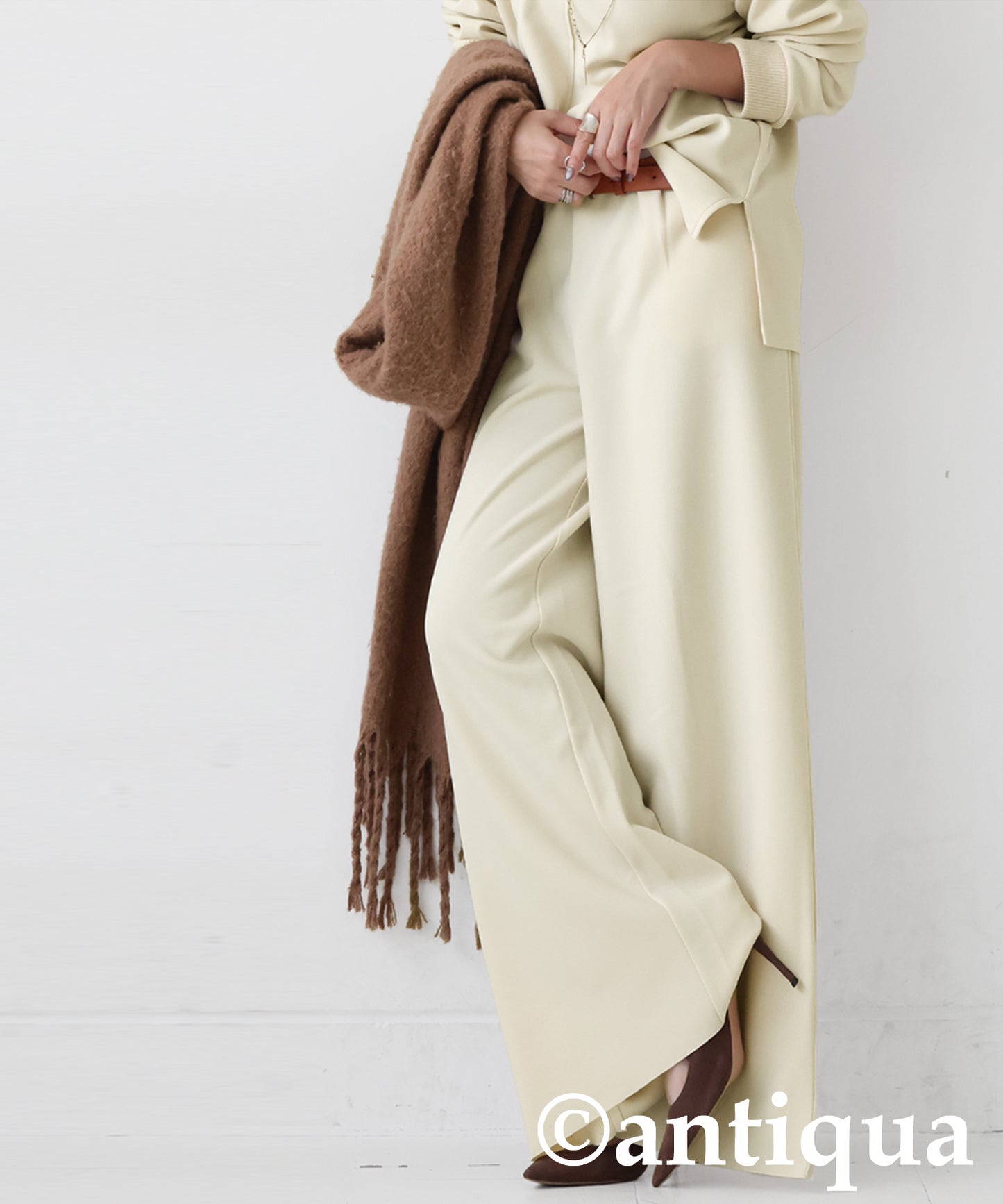 Fleece-Lined Georgette Wide-Leg Pants Ladies