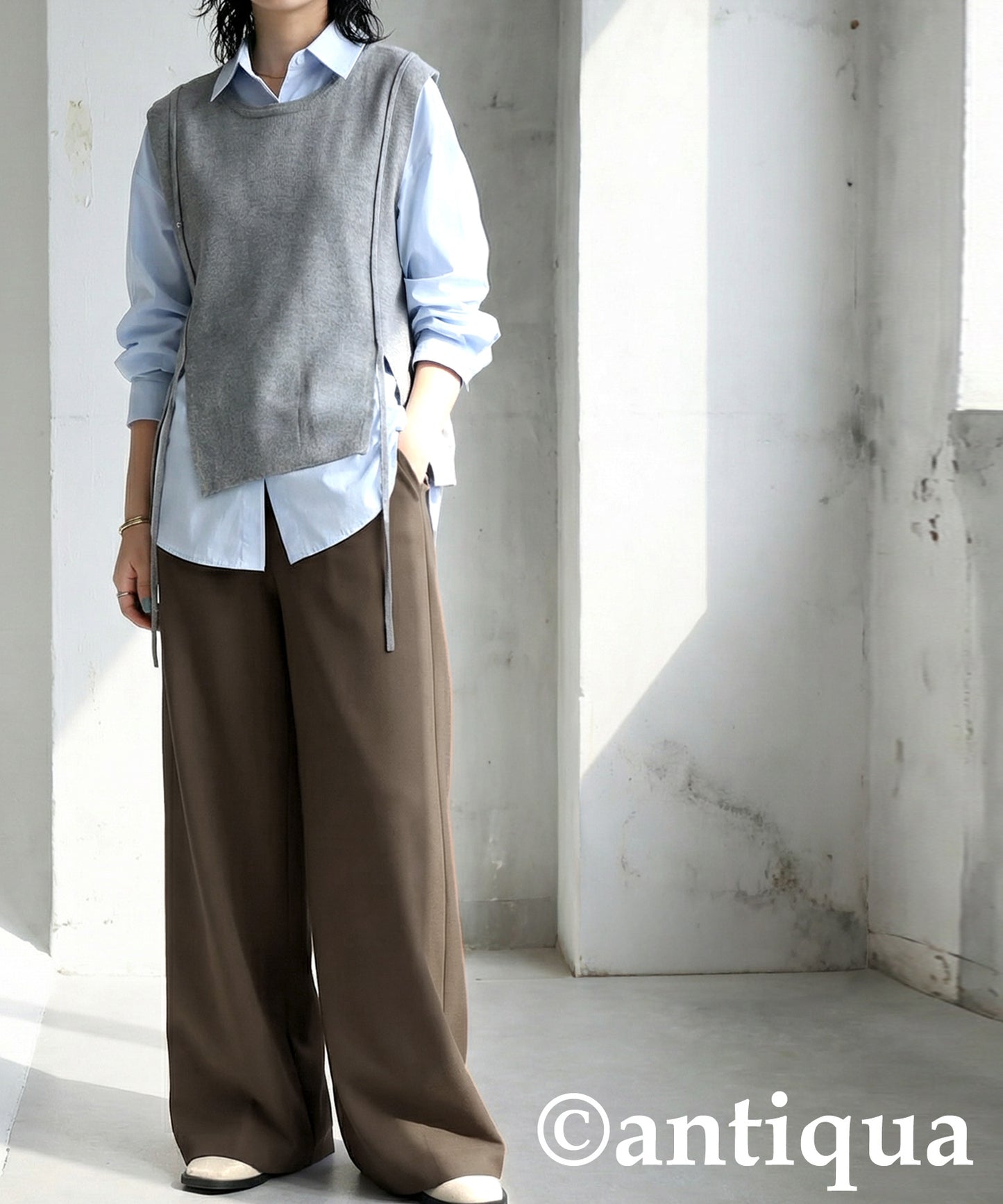Fleece-Lined Georgette Wide-Leg Pants Ladies