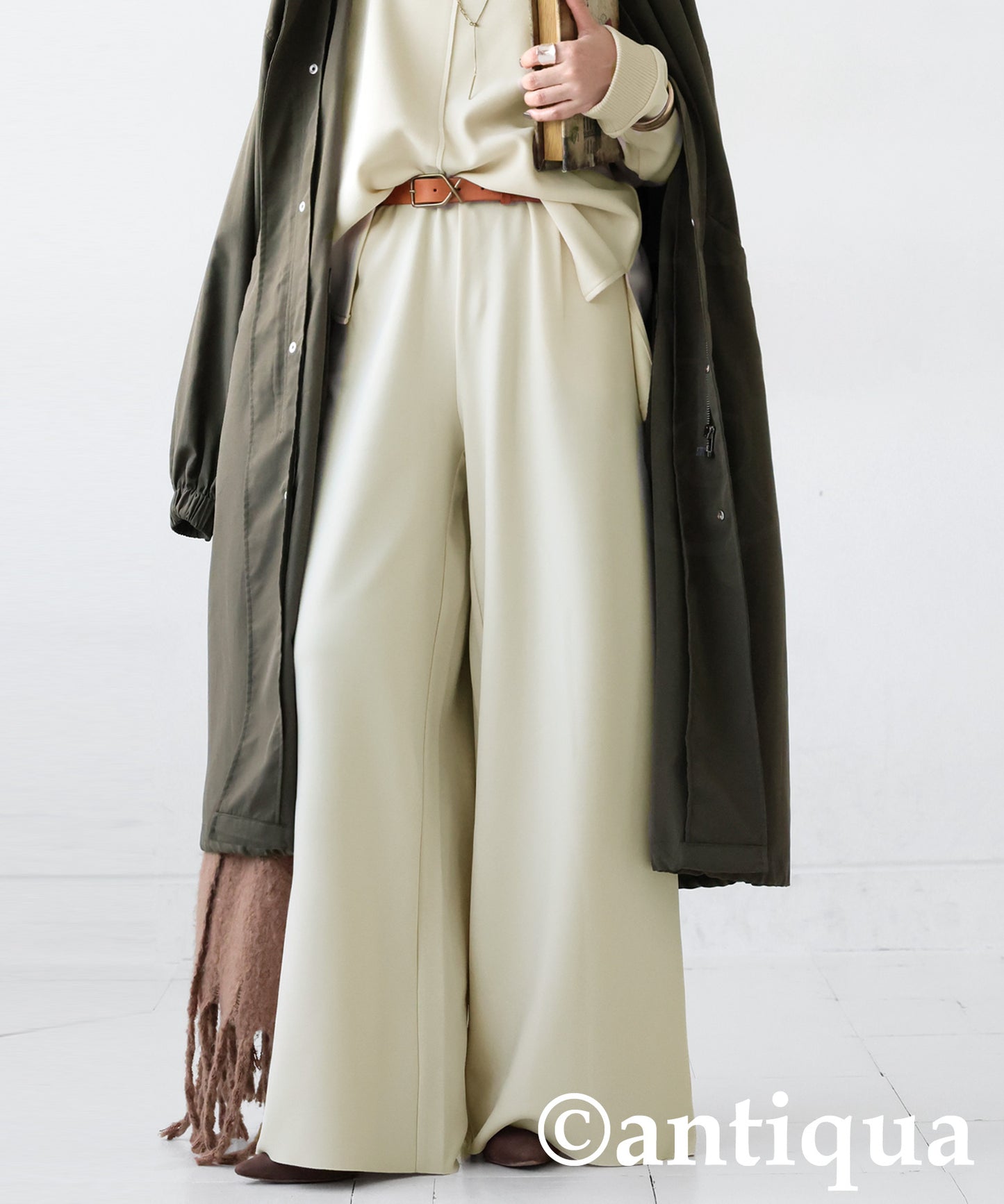 Fleece-Lined Georgette Wide-Leg Pants Ladies