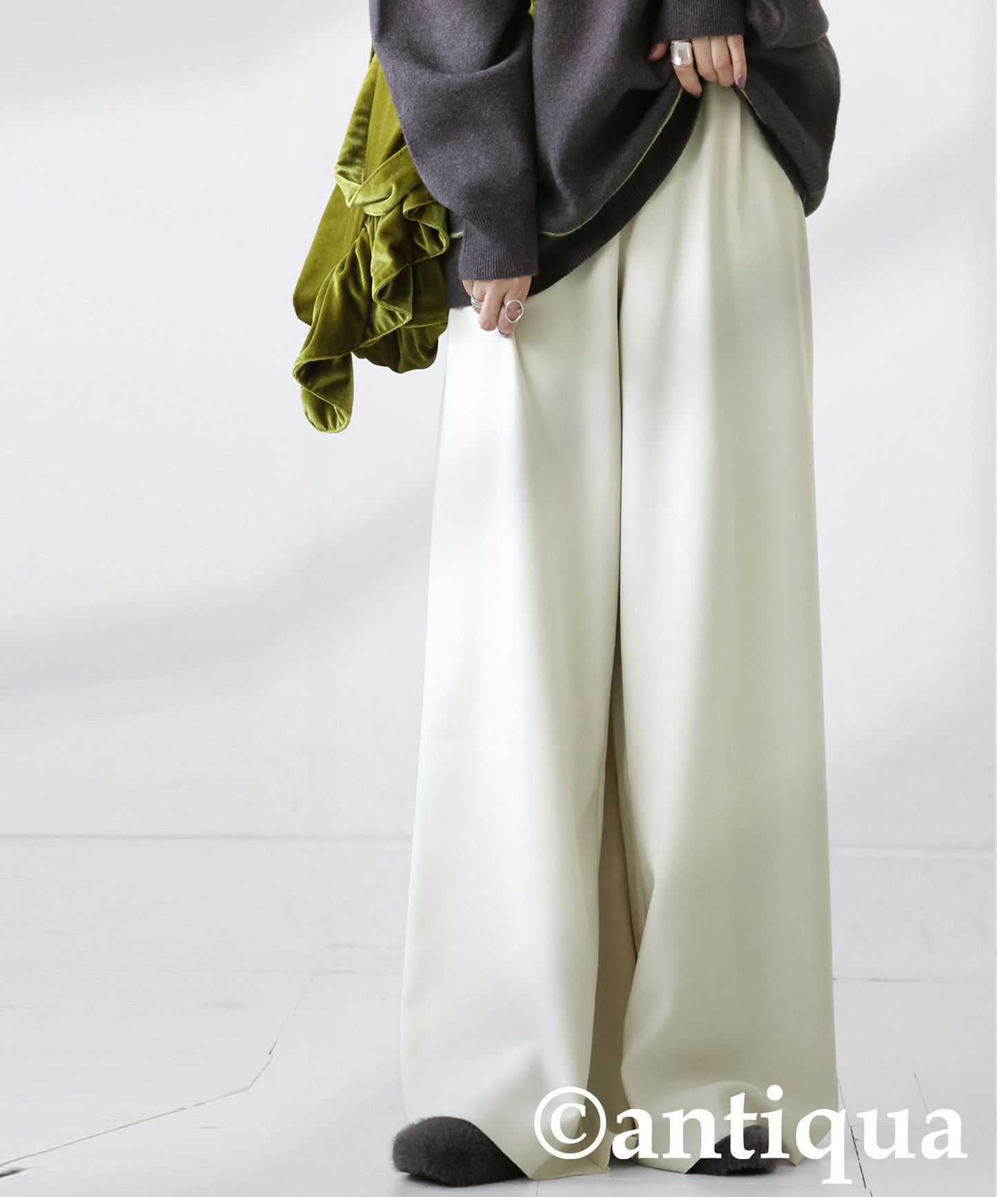 Fleece-Lined Georgette Wide-Leg Pants Ladies