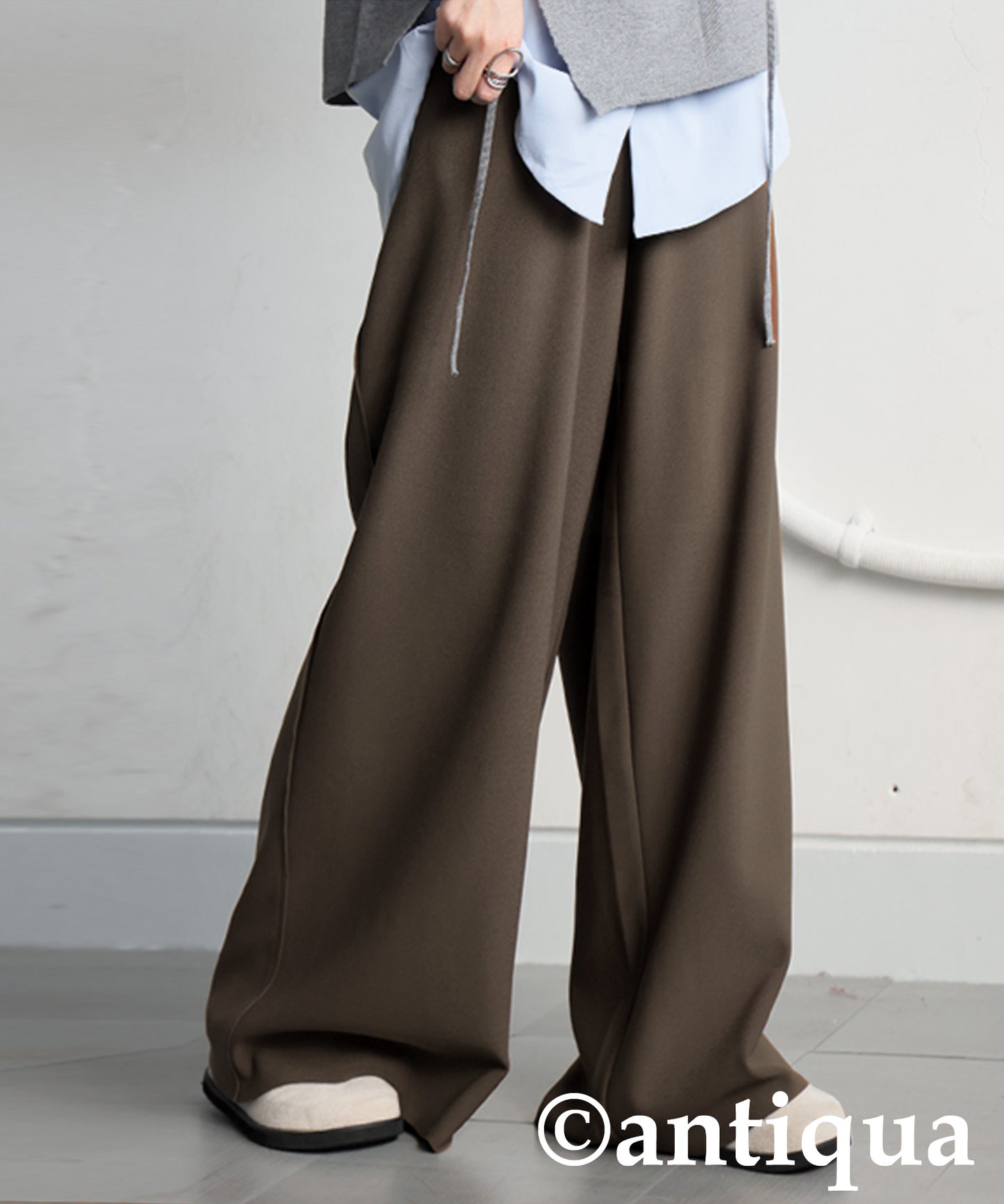 Fleece-Lined Georgette Wide-Leg Pants Ladies