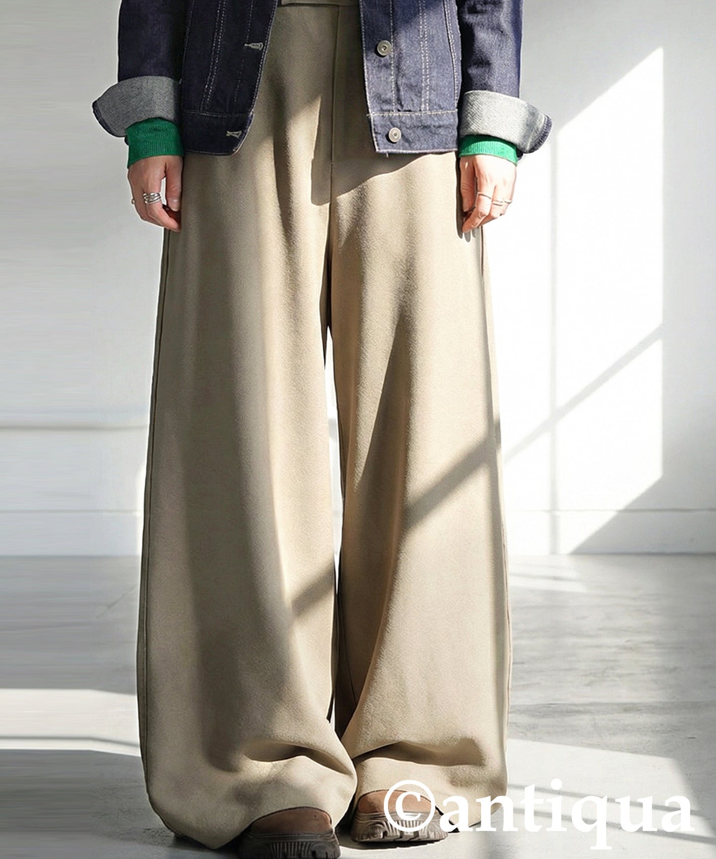 Fleece-Lined Georgette Wide-Leg Pants Ladies