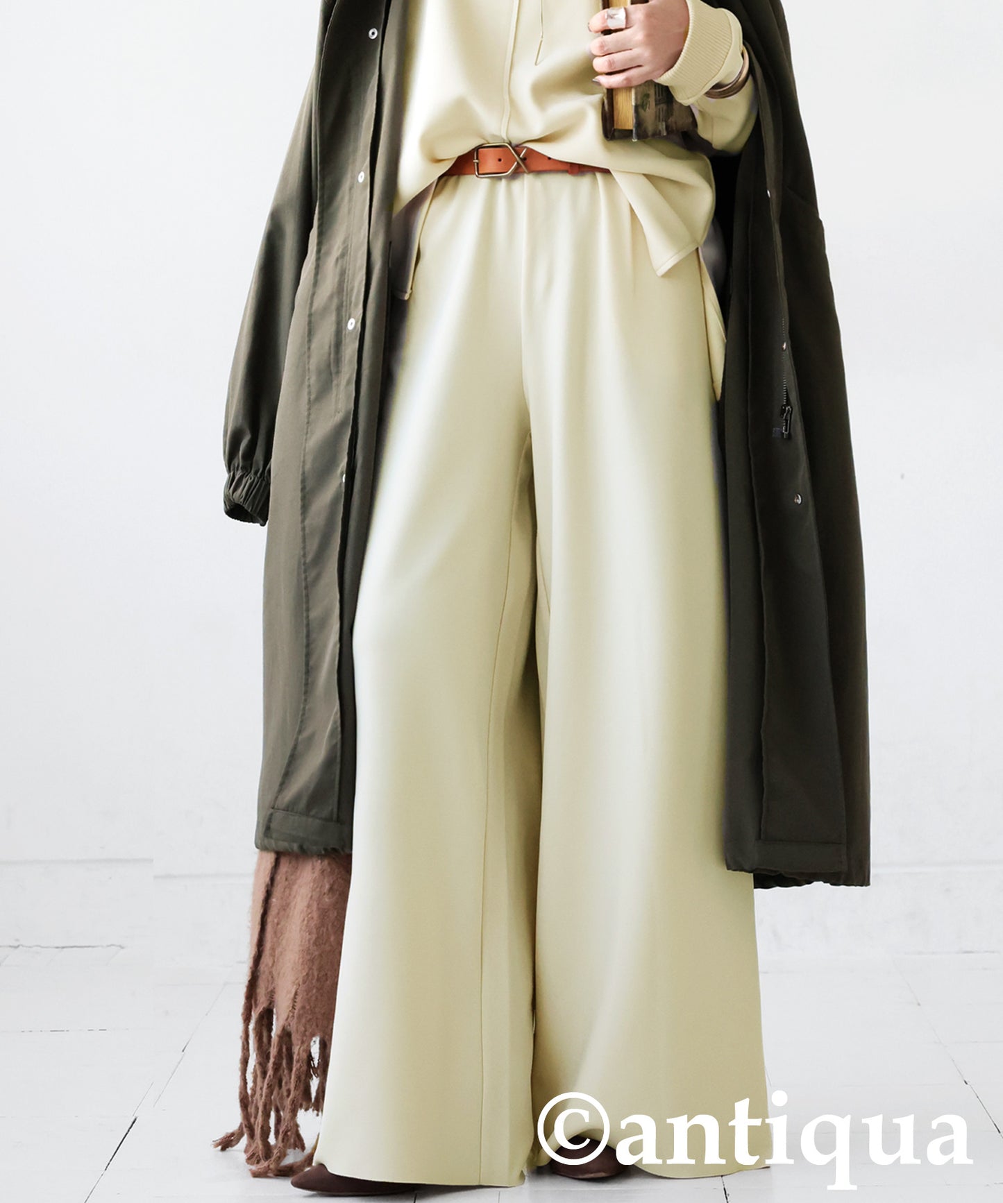 Fleece-Lined Georgette Wide-Leg Pants Ladies