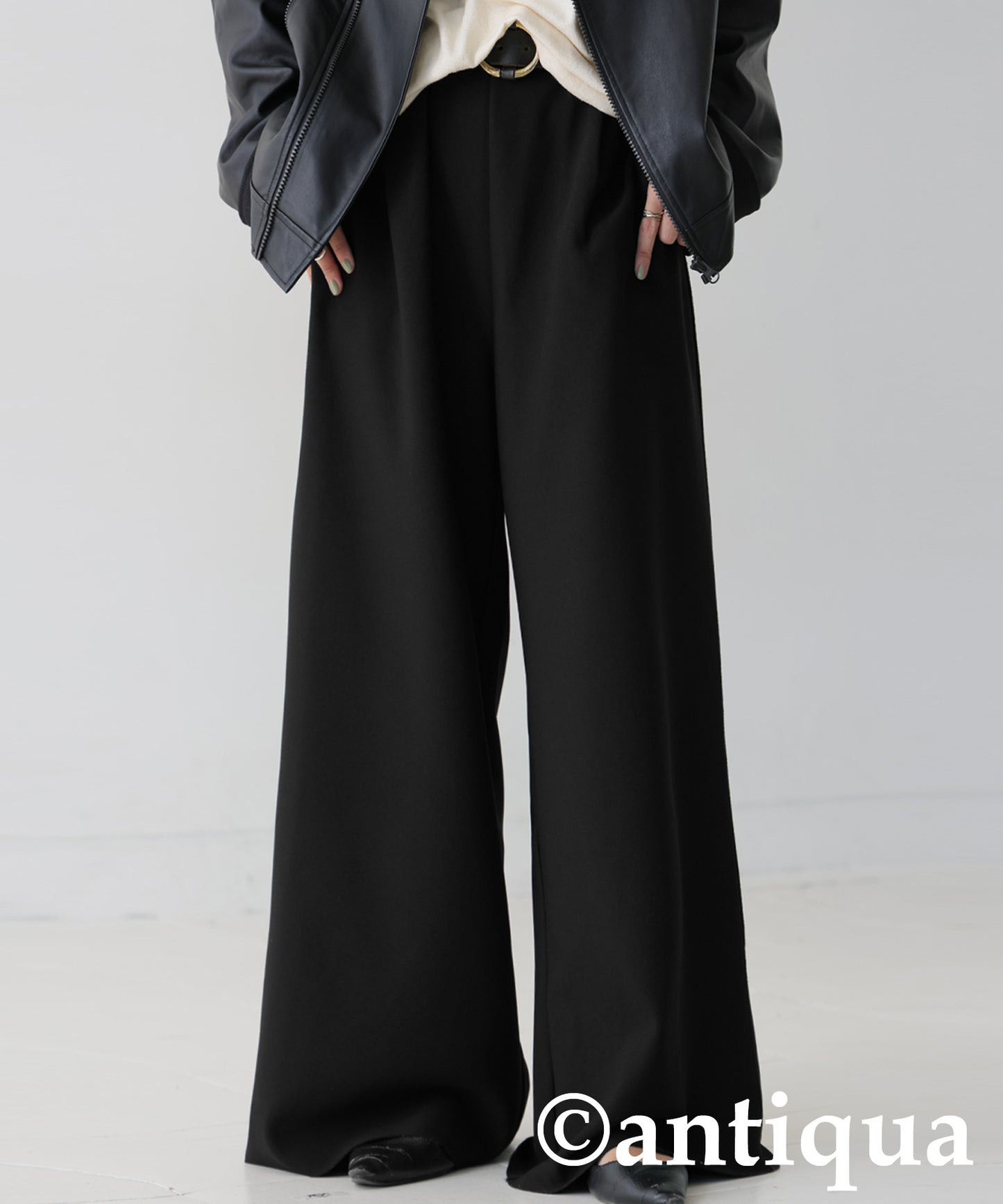 Fleece-Lined Georgette Wide-Leg Pants Ladies