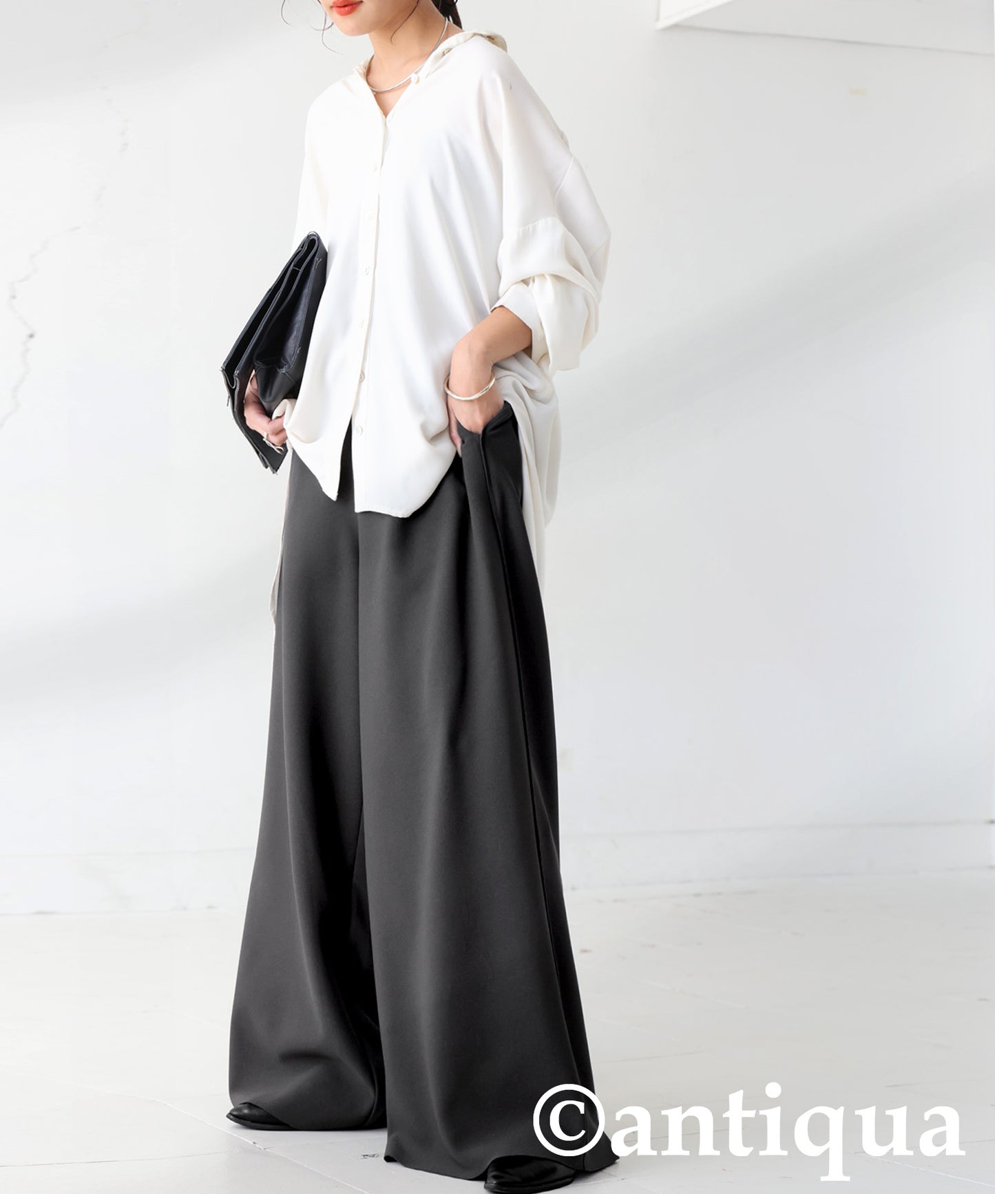Fleece-Lined Georgette Wide-Leg Pants Ladies