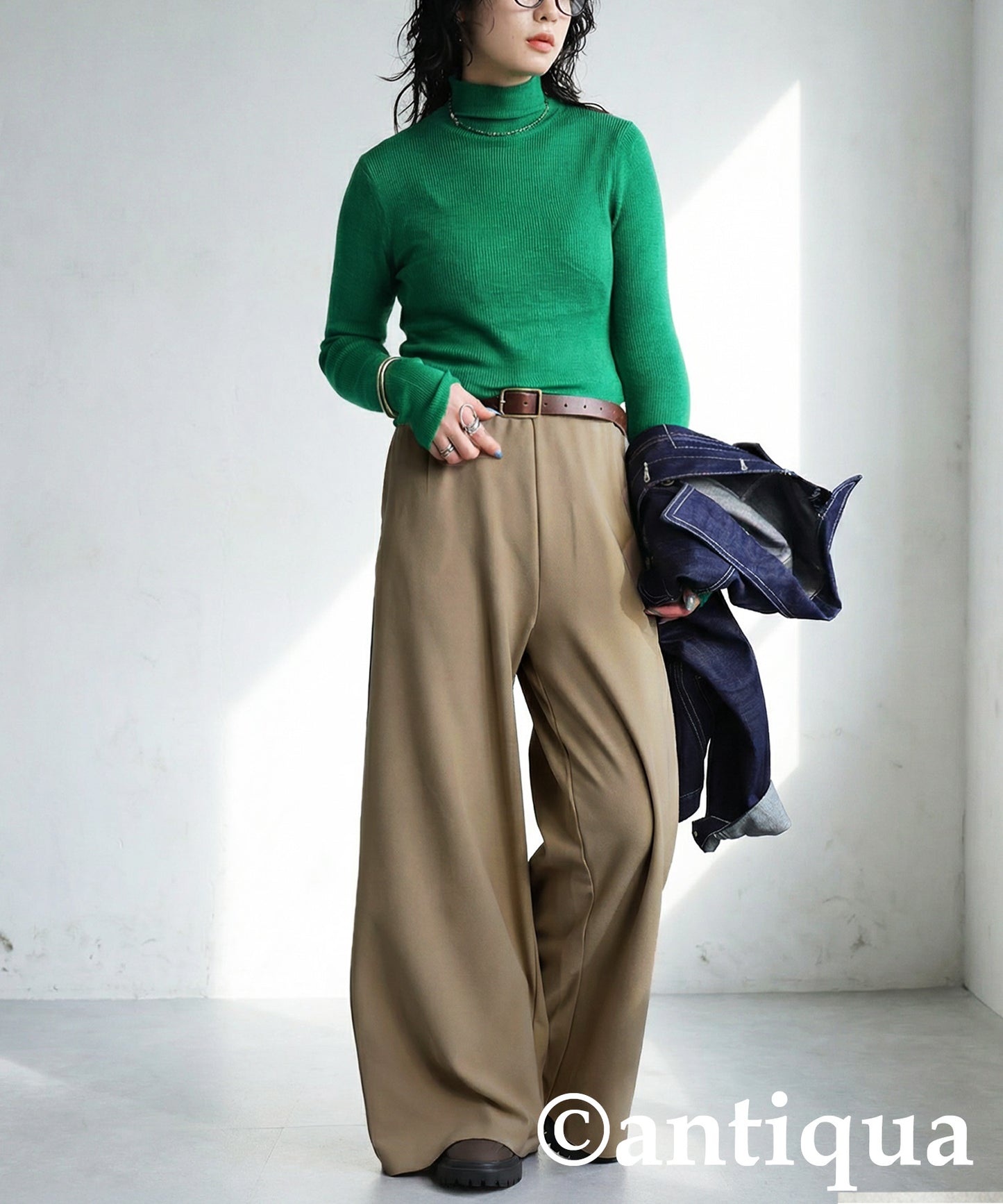 Fleece-Lined Georgette Wide-Leg Pants Ladies