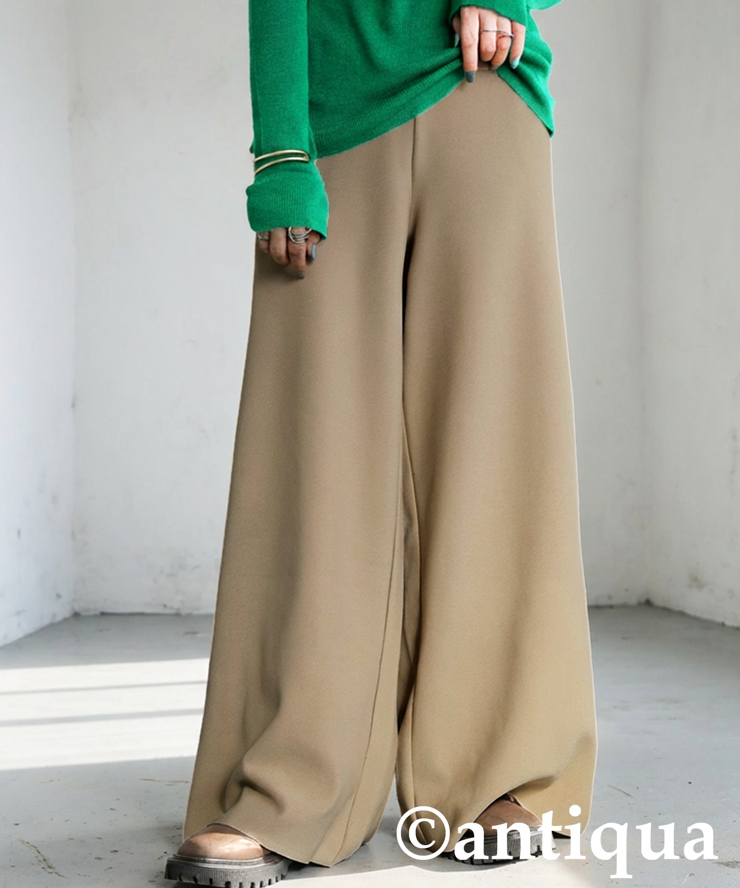 Fleece-Lined Georgette Wide-Leg Pants Ladies