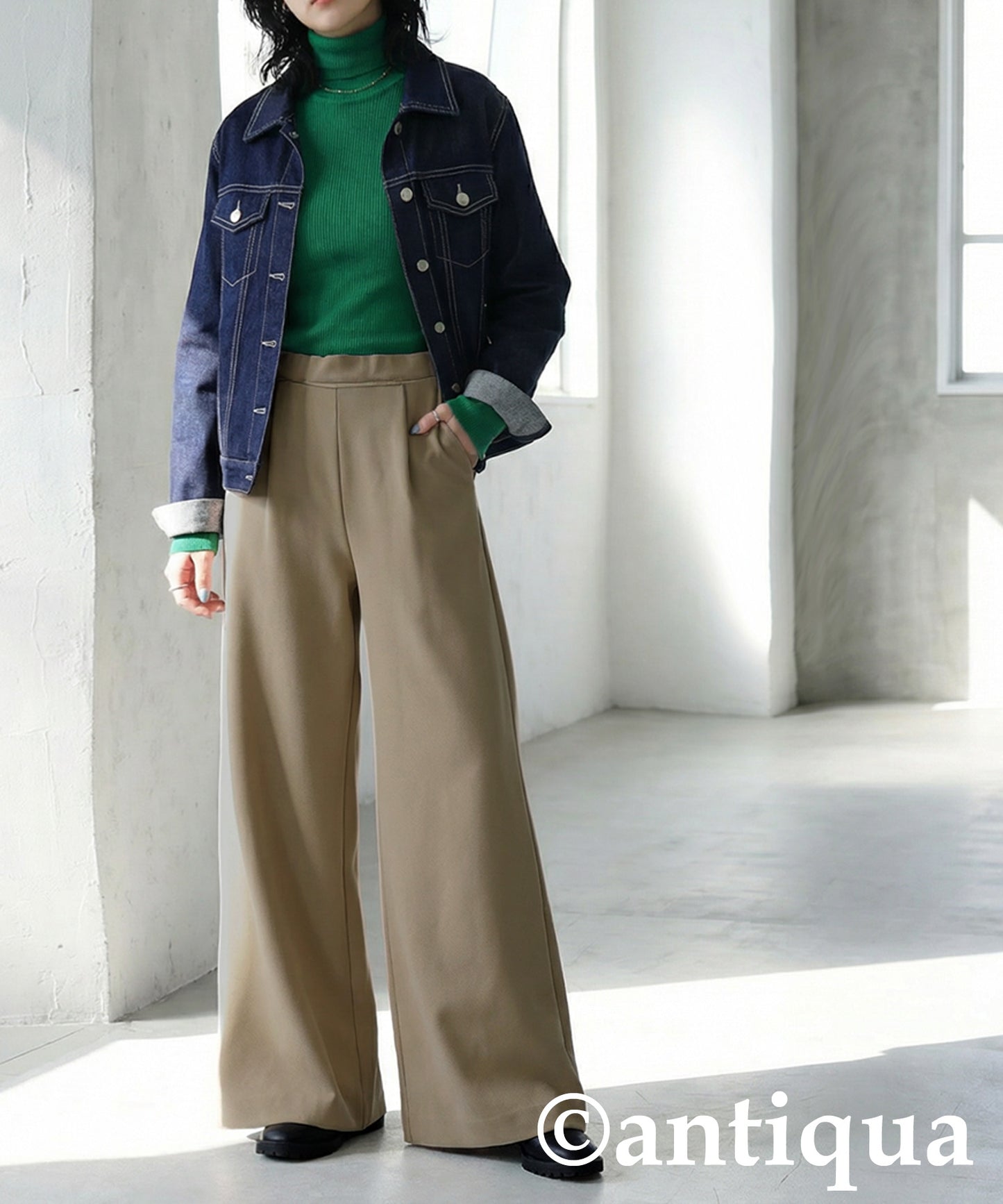 Fleece-Lined Georgette Wide-Leg Pants Ladies