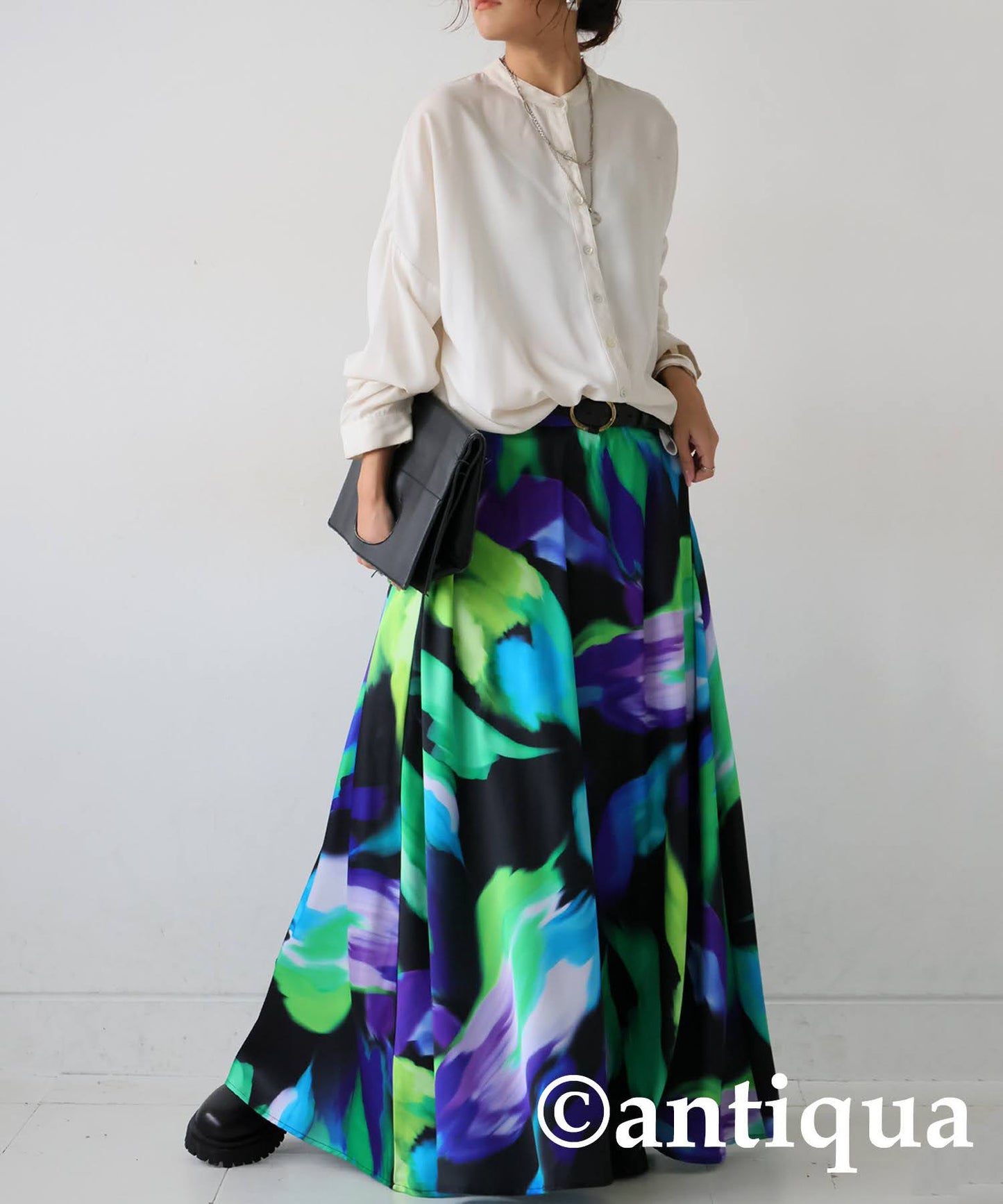 Art Pattern Flared Long Skirt Ladies