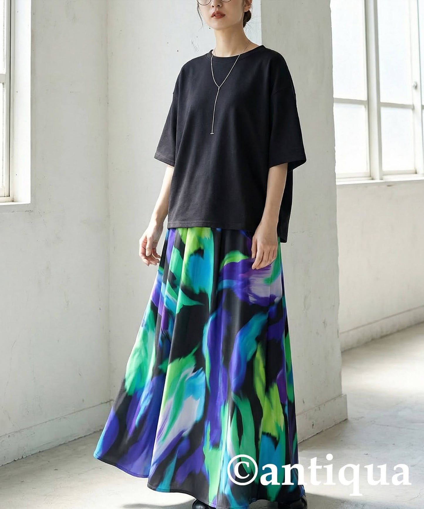 Art Pattern Flared Long Skirt Ladies