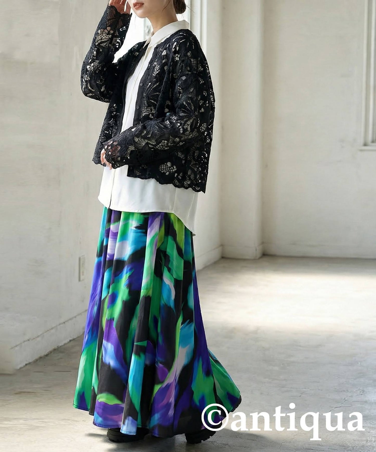Art Pattern Flared Long Skirt Ladies