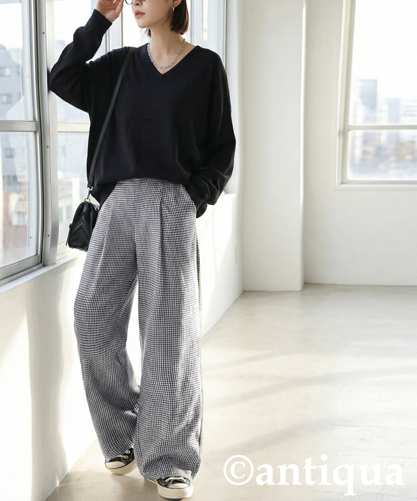 Houndstooth Wide Pants Ladies