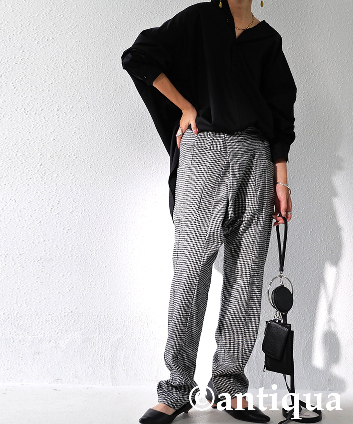 Houndstooth Pattern Sarouel Pants Ladies