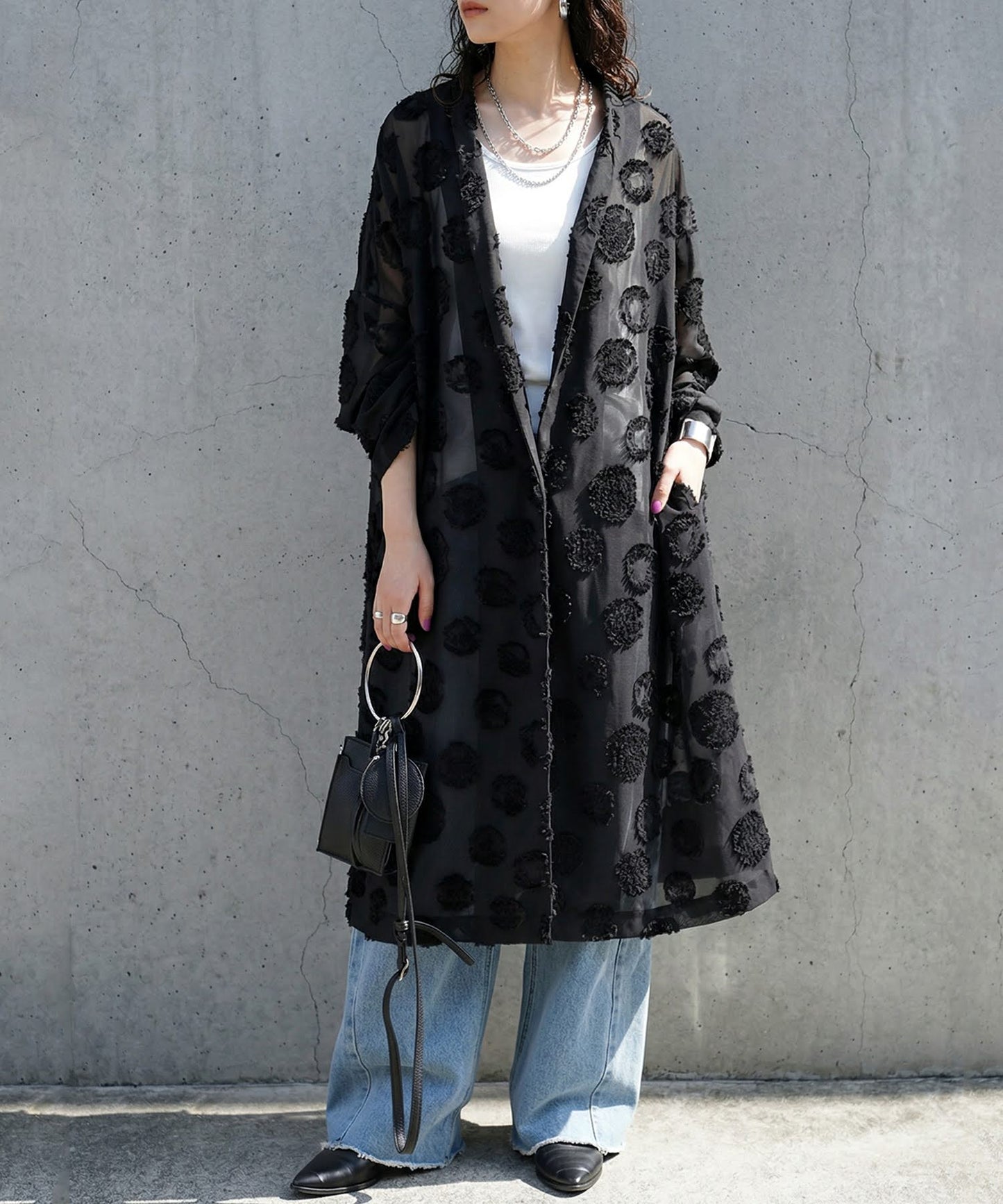 Sheer Polka Dot Long Cardigan Ladies