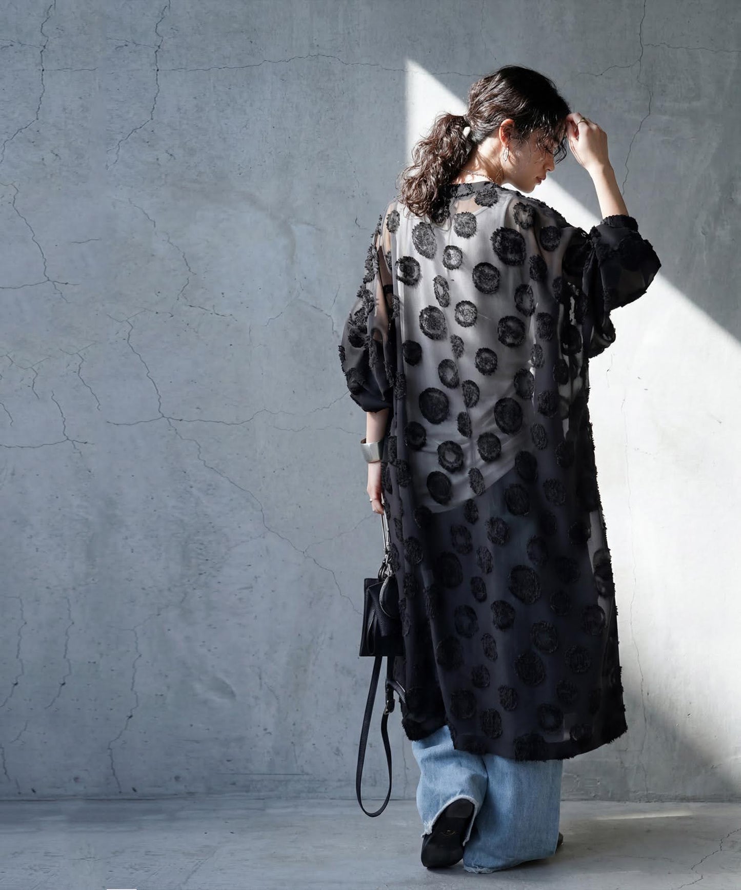 Sheer Polka Dot Long Cardigan Ladies