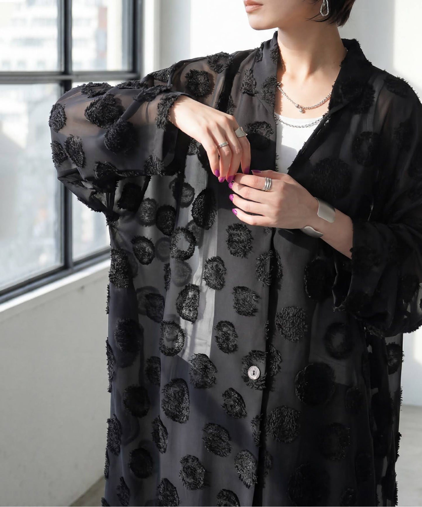 Sheer Polka Dot Long Cardigan Ladies