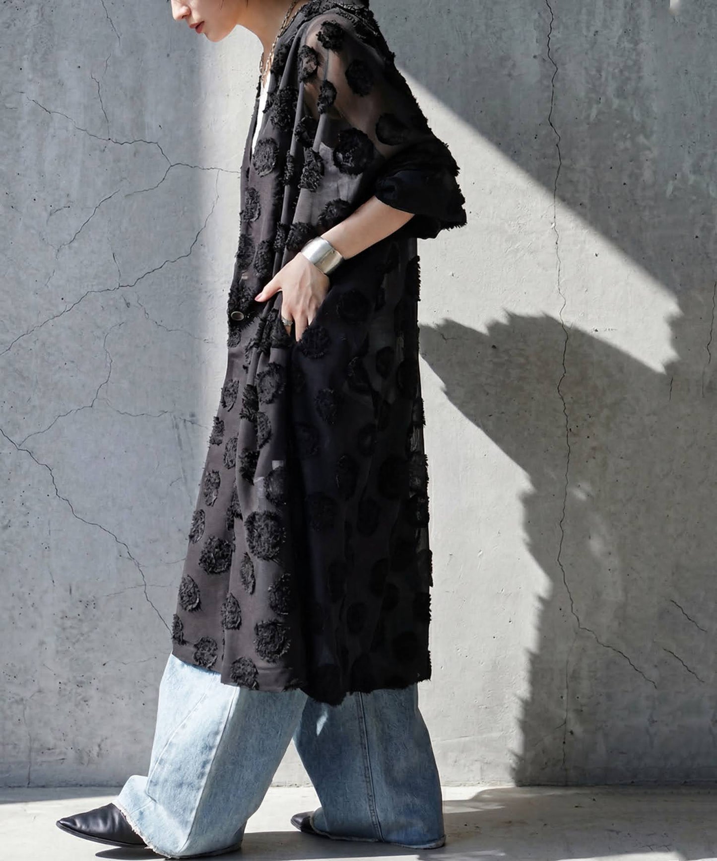 Sheer Polka Dot Long Cardigan Ladies