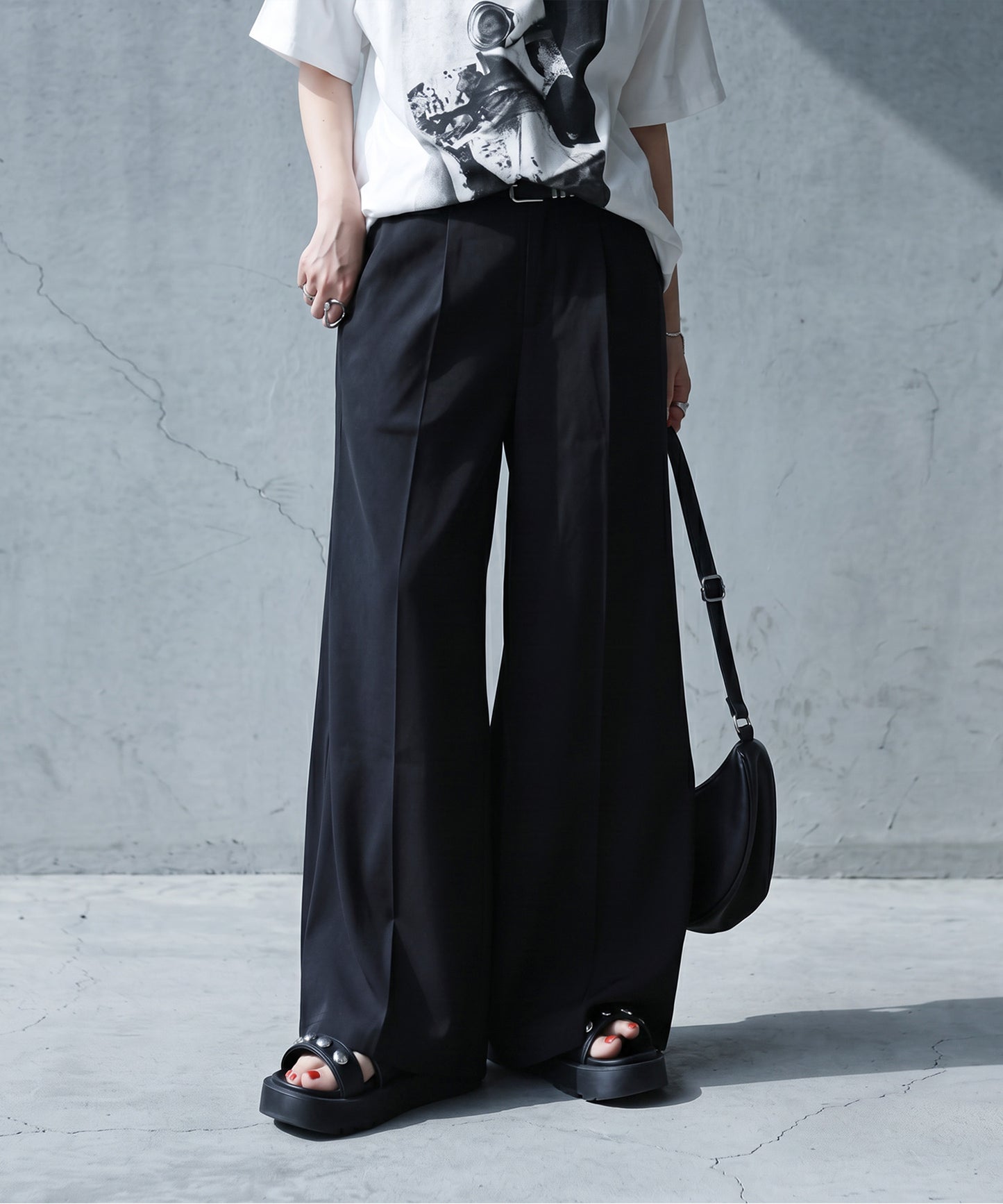 Tucked Long Wide Pants Ladies