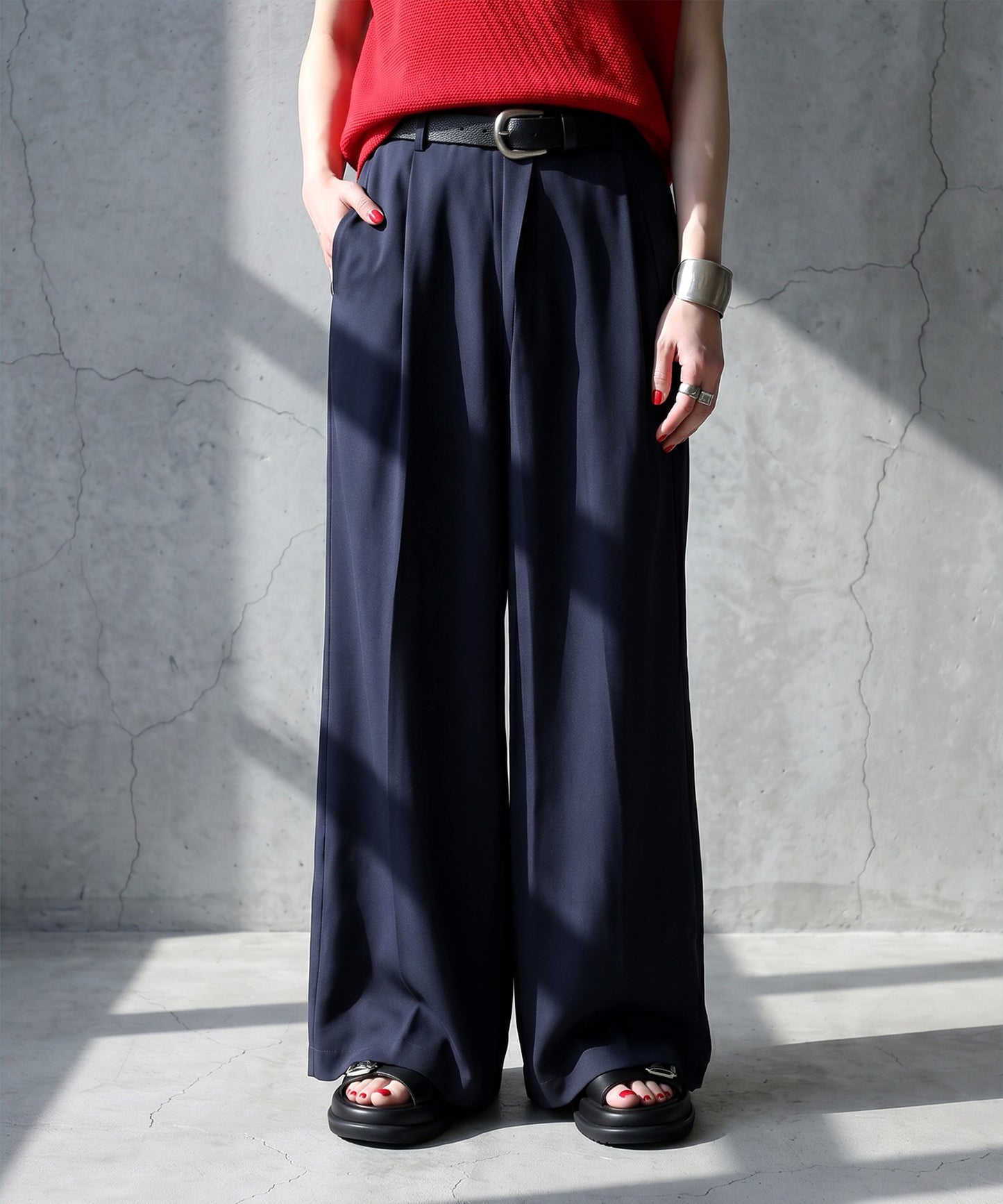 Tucked Long Wide Pants Ladies