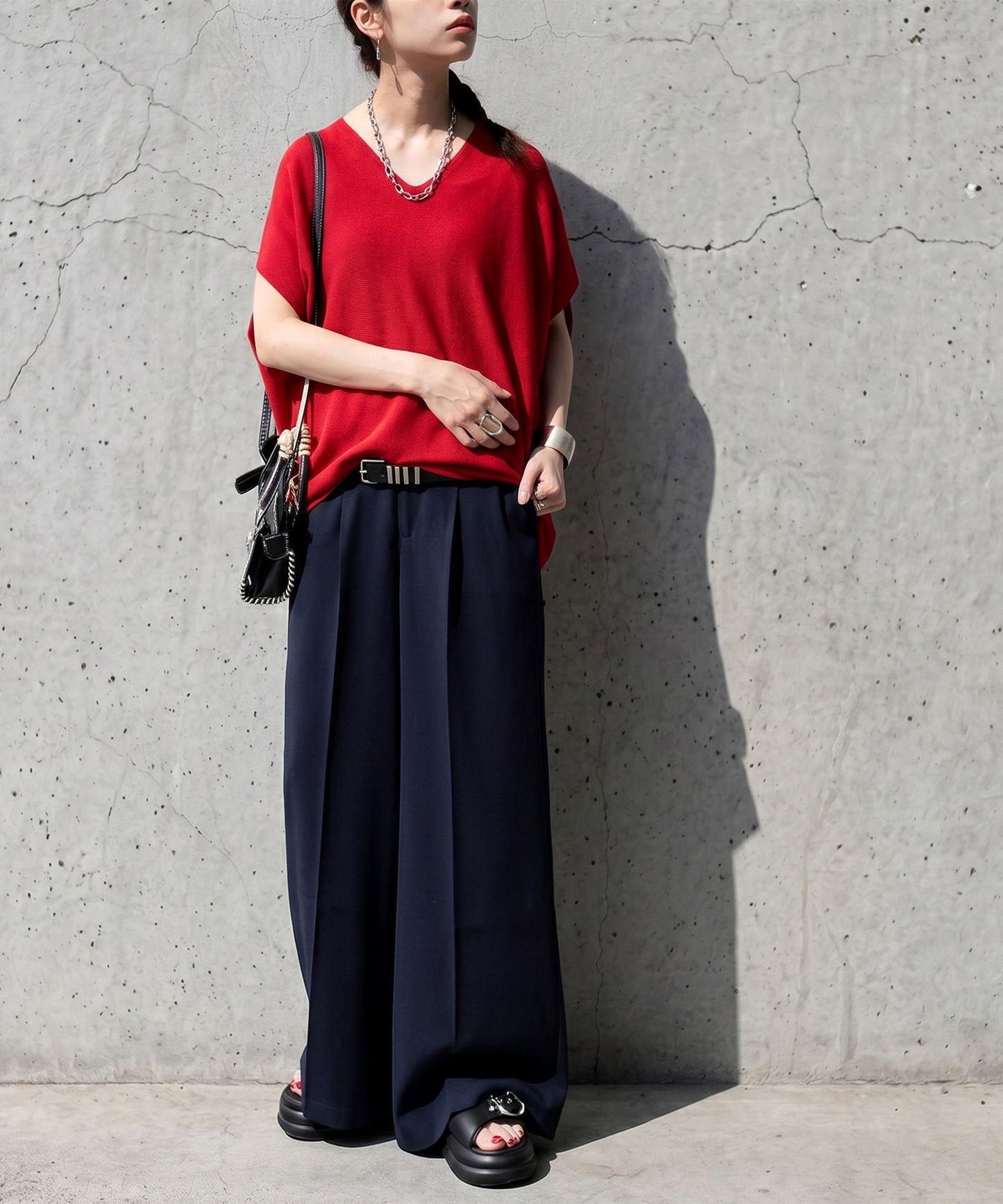Tucked Long Wide Pants Ladies