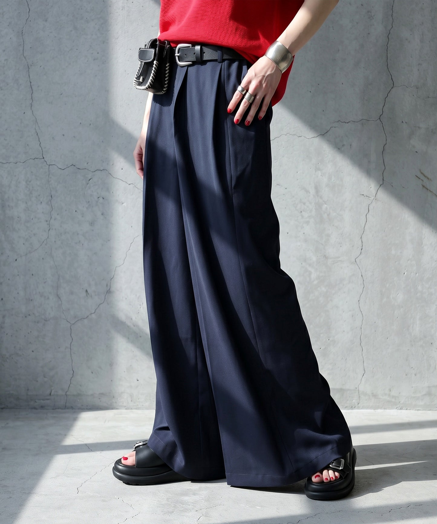 Tucked Long Wide Pants Ladies