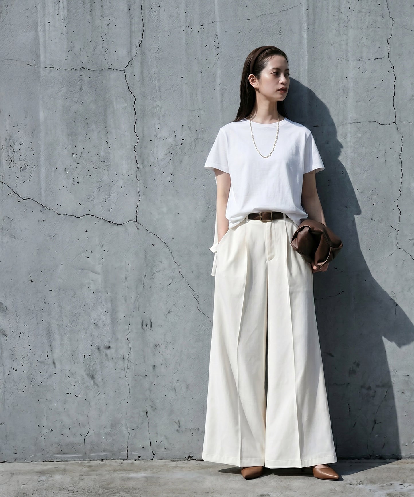 Tucked Long Wide Pants Ladies