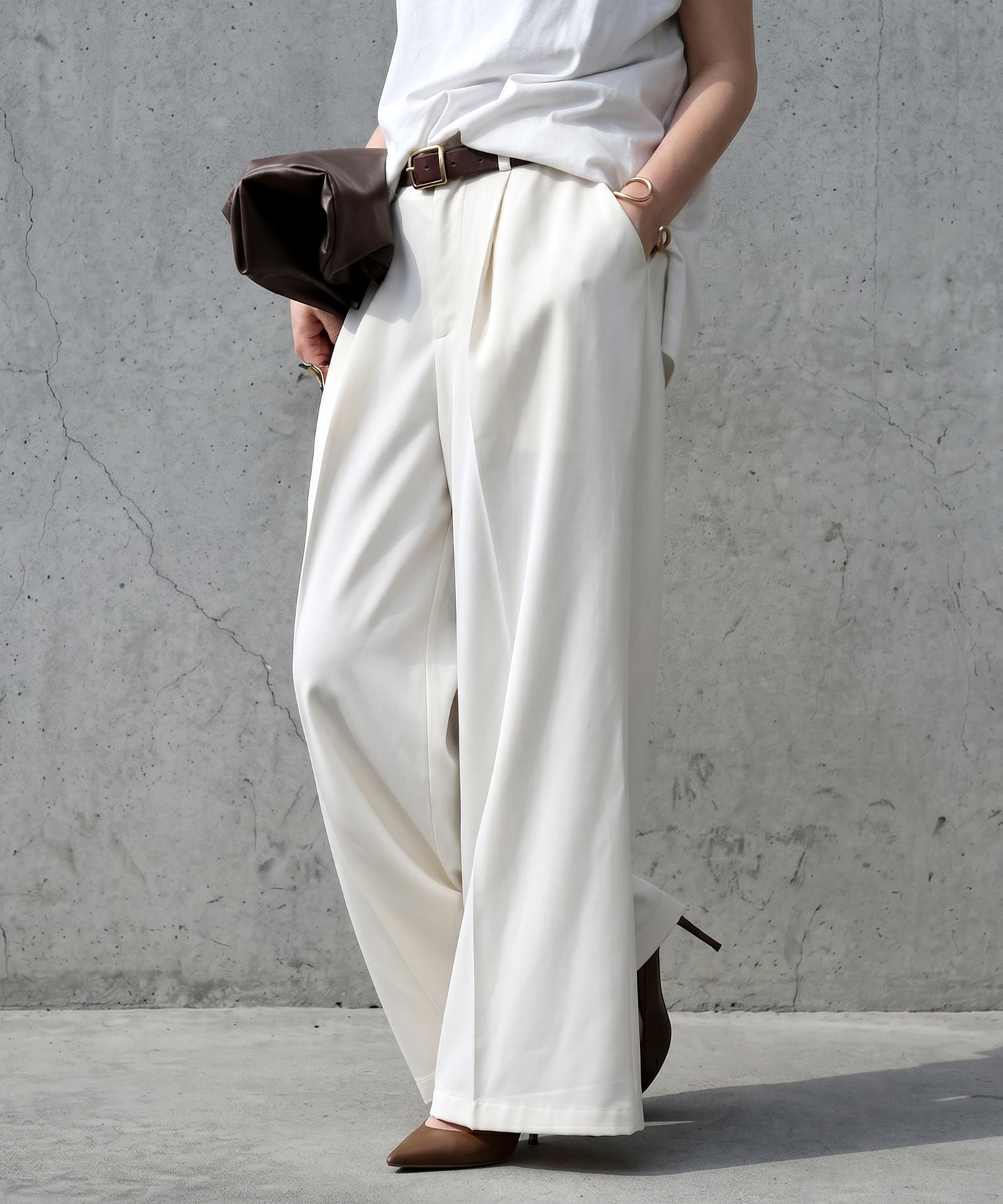 Tucked Long Wide Pants Ladies