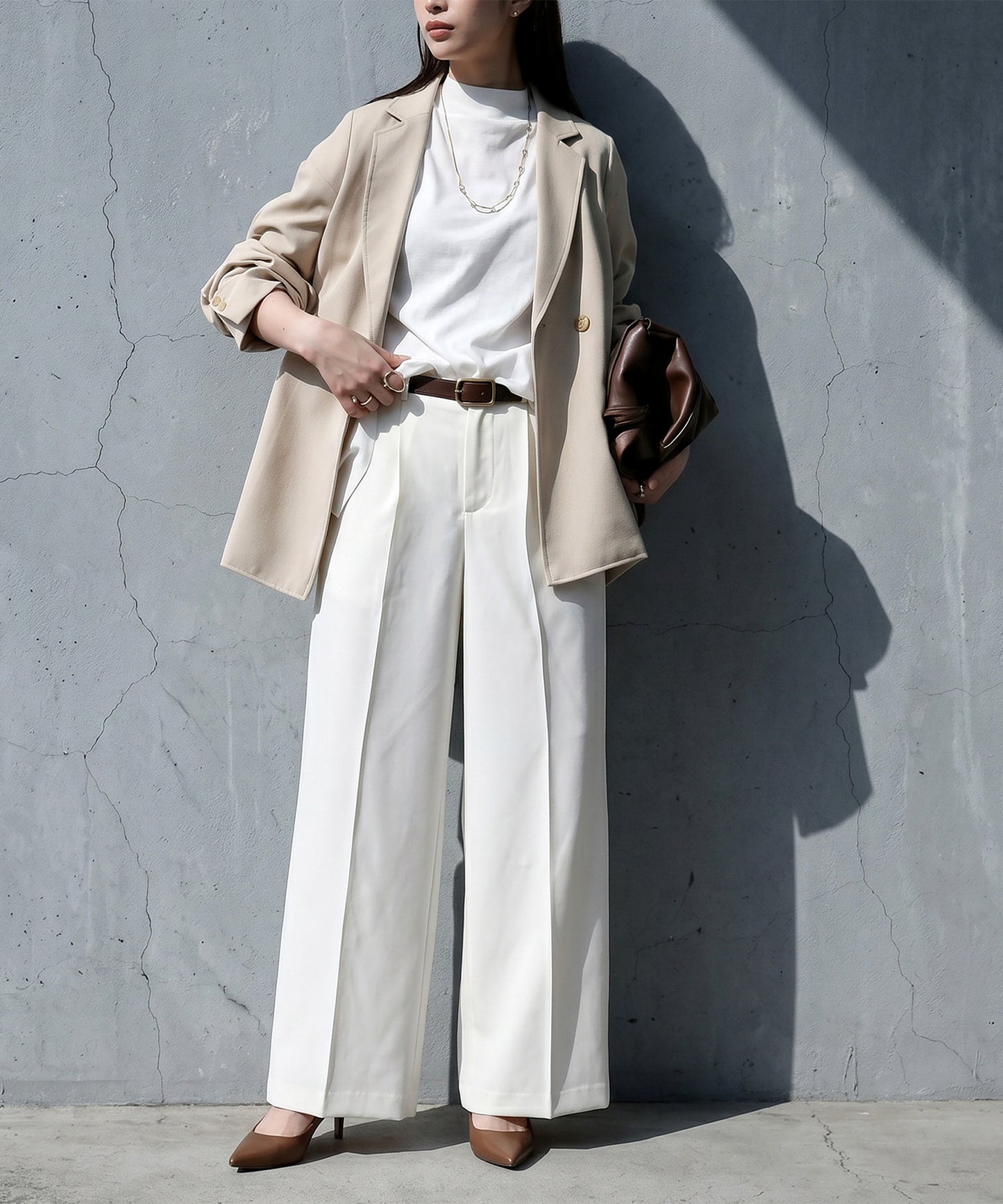 Tucked Long Wide Pants Ladies