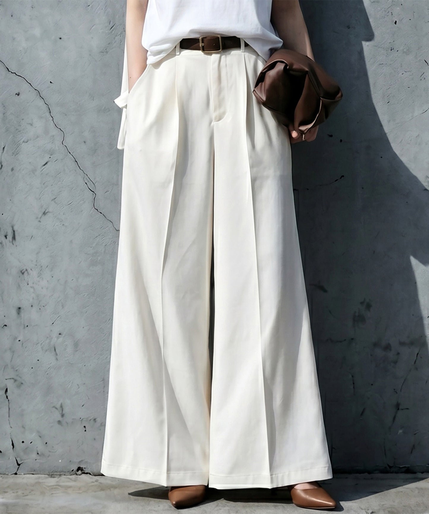 Tucked Long Wide Pants Ladies