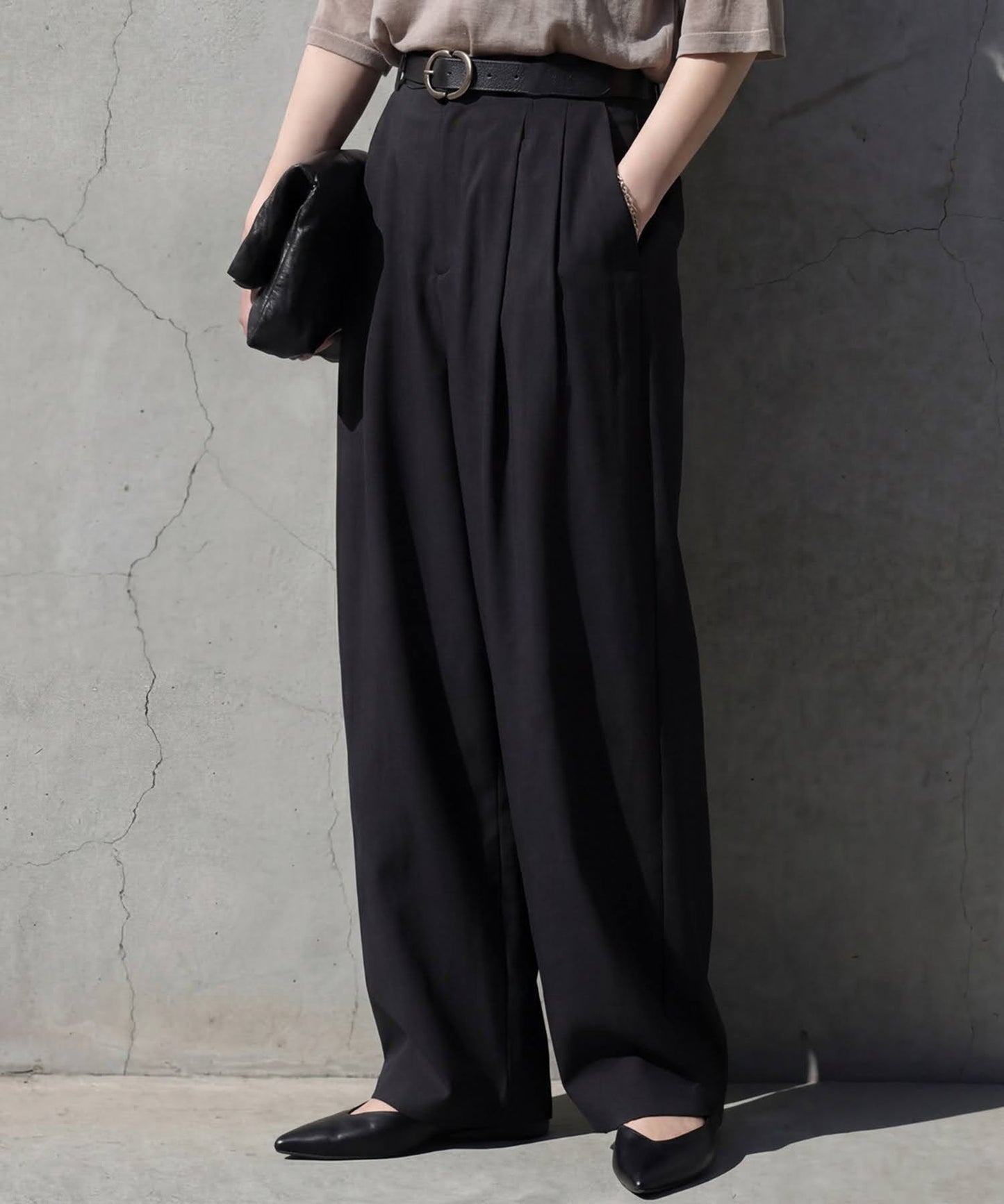 Wide-Leg Pleated Pants Ladies