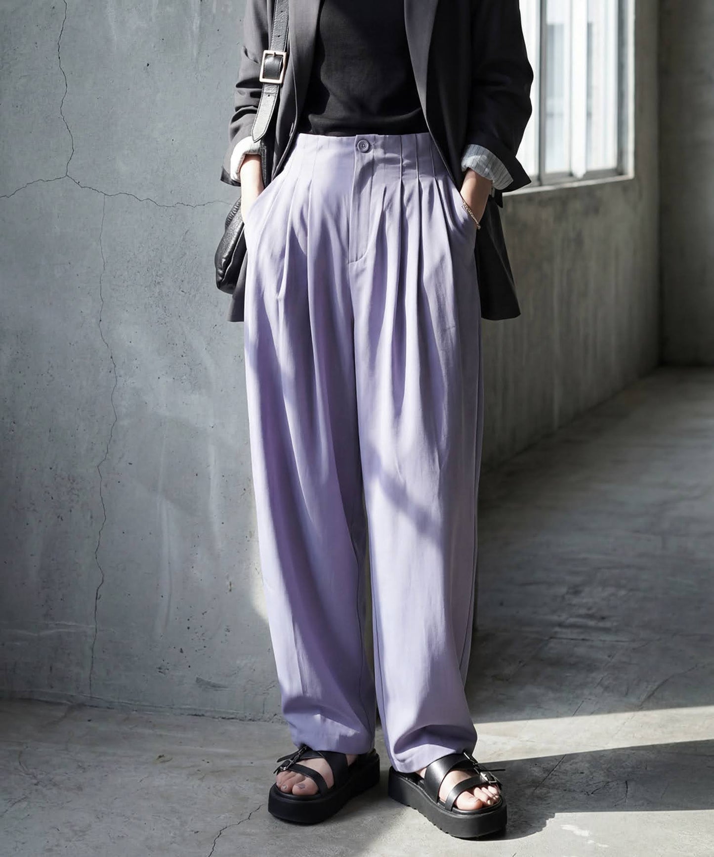 Wide-Leg Pleated Pants Ladies